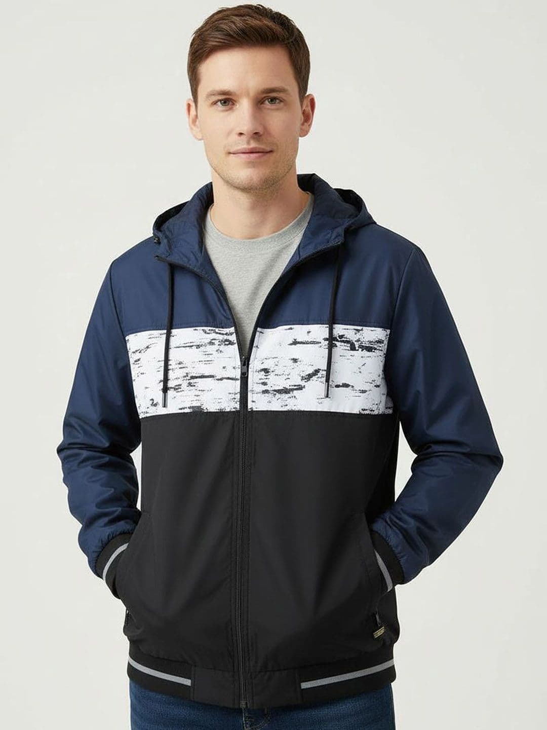 The Roadster Lifestyle Co. Men Hooded Colourblocked Windcheater Sporty Jacket - view 1