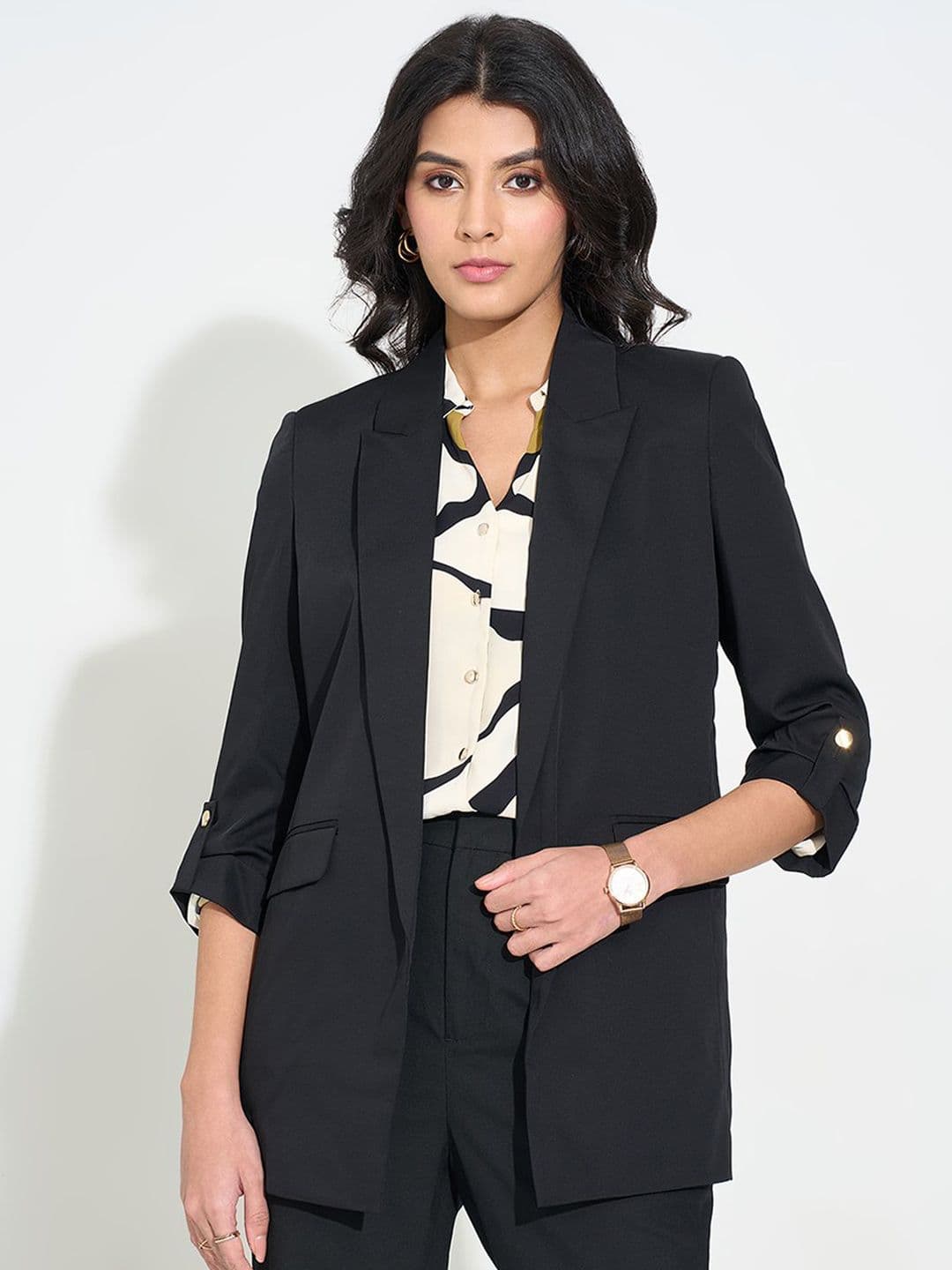 Annabelle by Pantaloons Notched Lapel Collar Open Front Blazer - view 1