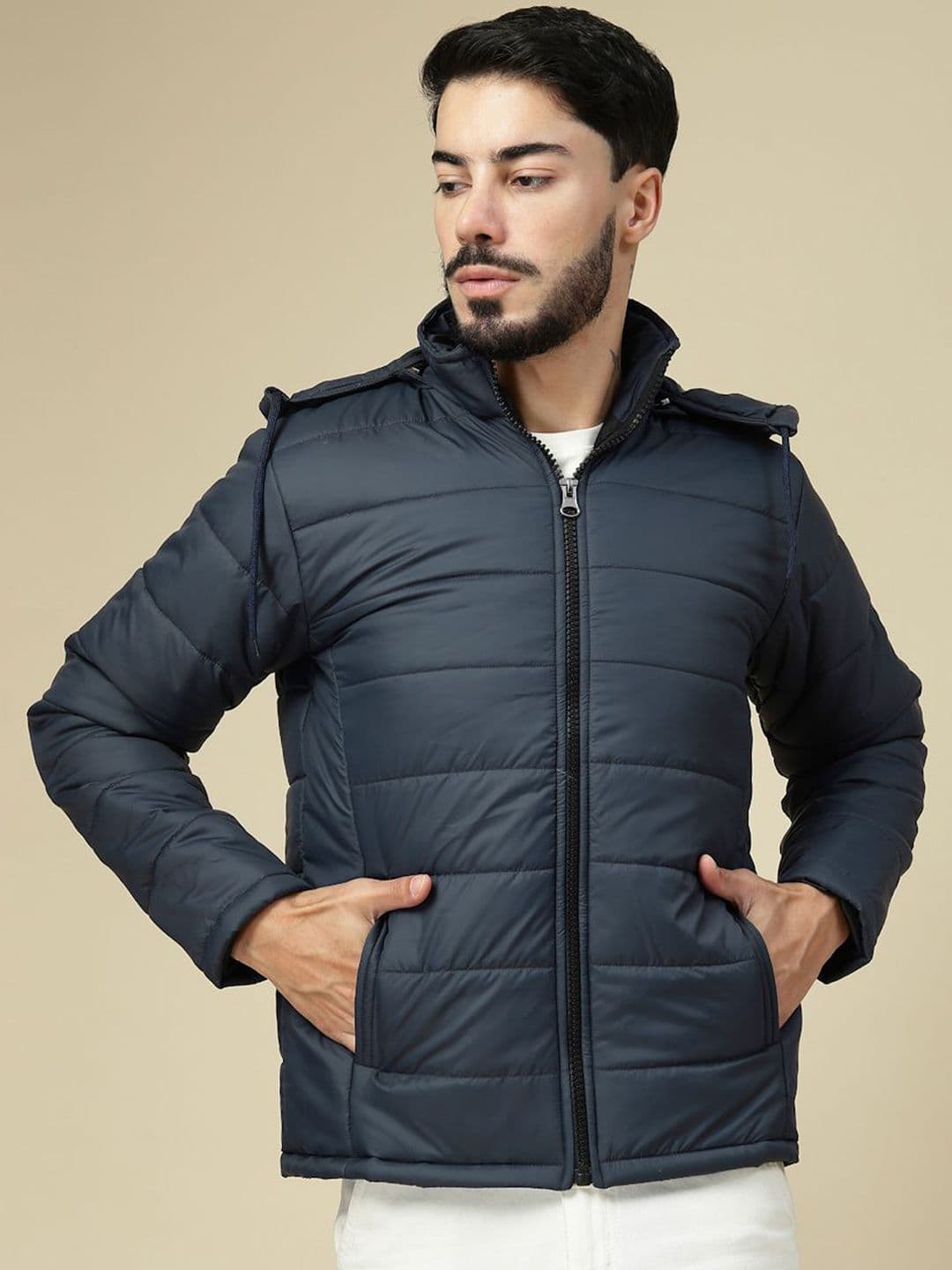 KLOTTHE Men Zip Detail Water Resistant Long Sleeve Hooded Quilted Jacket - view 1
