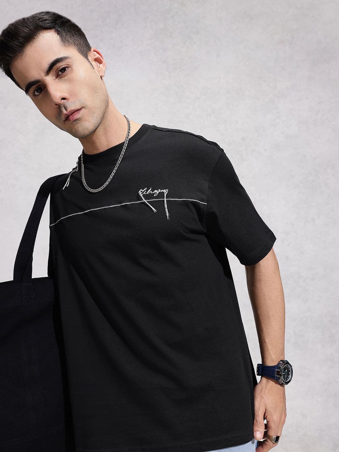 WROGN Oversized Embroidered Pure Cotton T-shirt - view 1