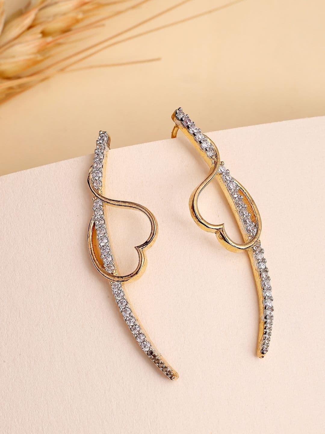 ZENEME Gold Plated American Diamond Studded Heart Shaped Ear Cuff - view 1