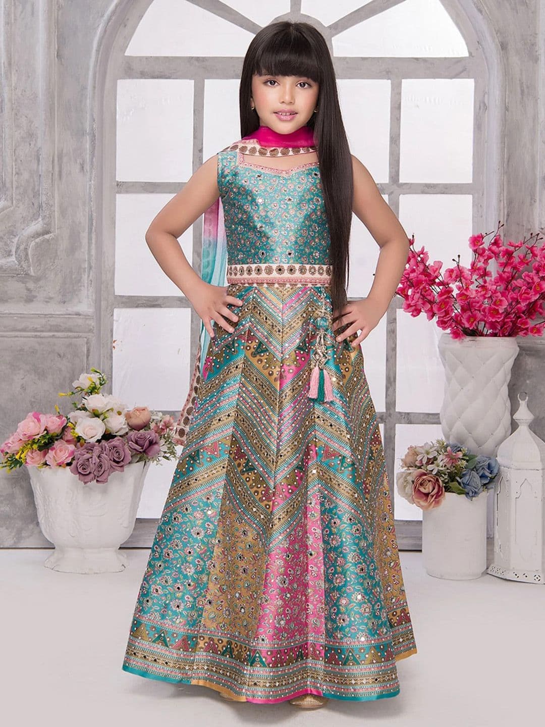 Sangria Girls Printed Ready to Wear Lehenga & Blouse With Dupatta - view 1