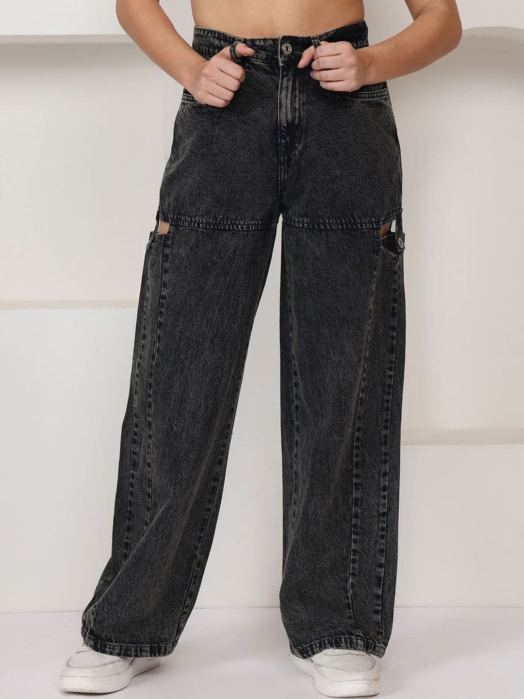 PUELLA Women Baggy Fit High-Rise Mildly Distressed Light Fade Cotton Jeans - view 1