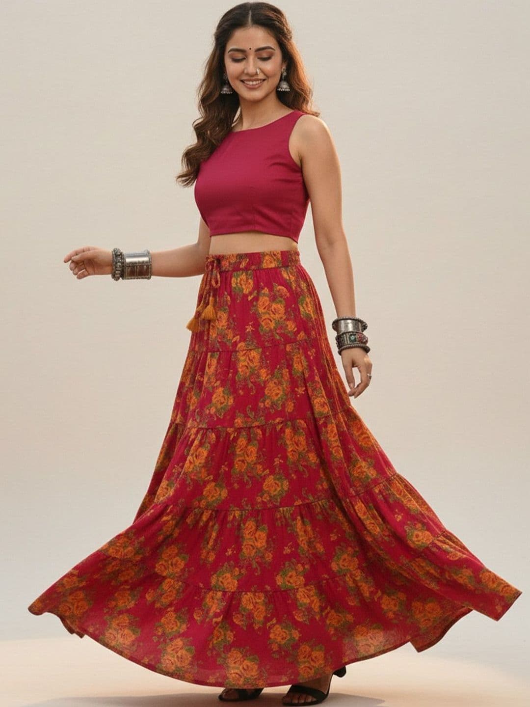 Varanga Printed Pure Cotton Flared Maxi Skirt - view 1