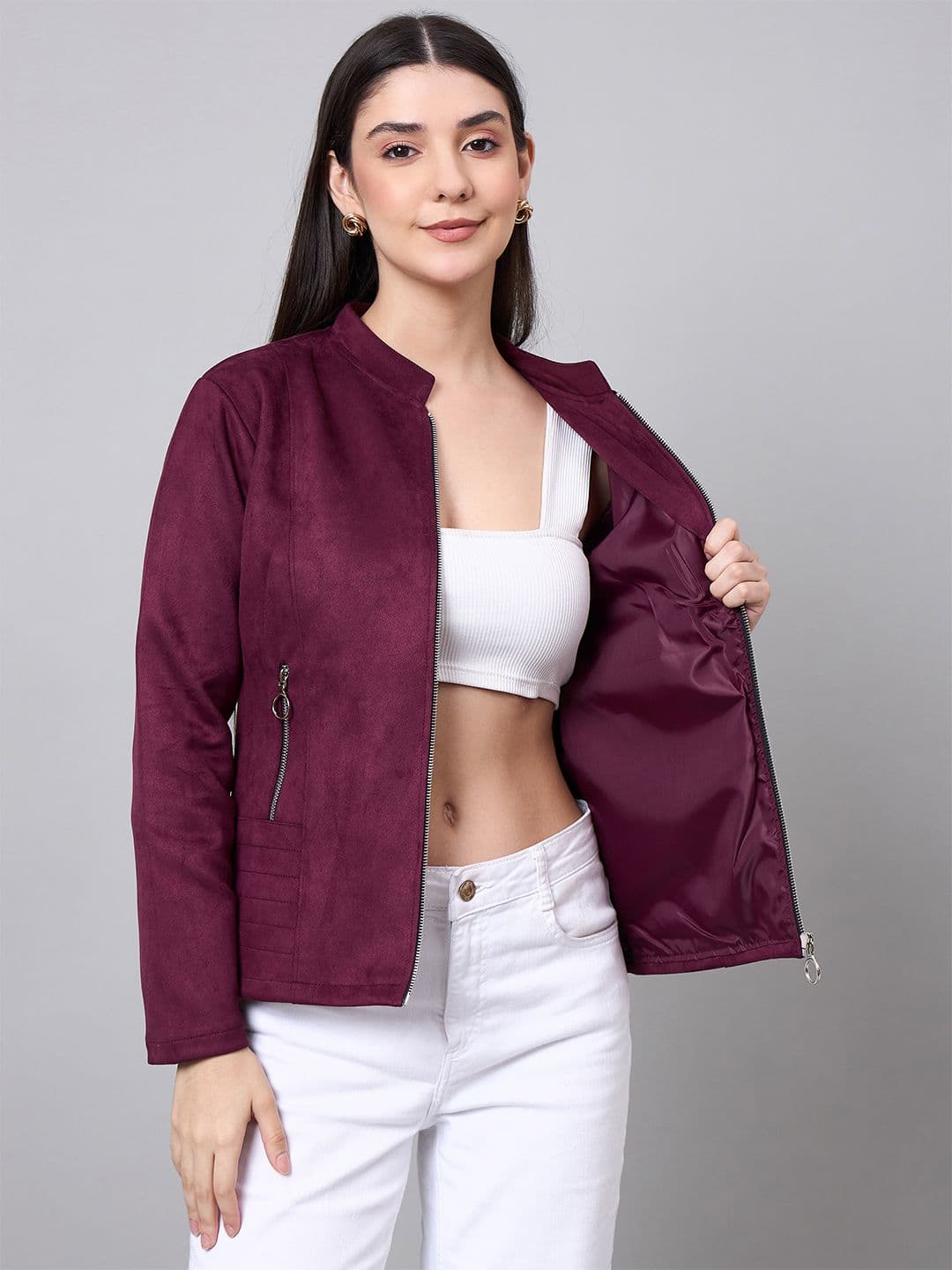 Spink Women Mandarin Collar Solid Lightweight Tailored Jacket - view 1