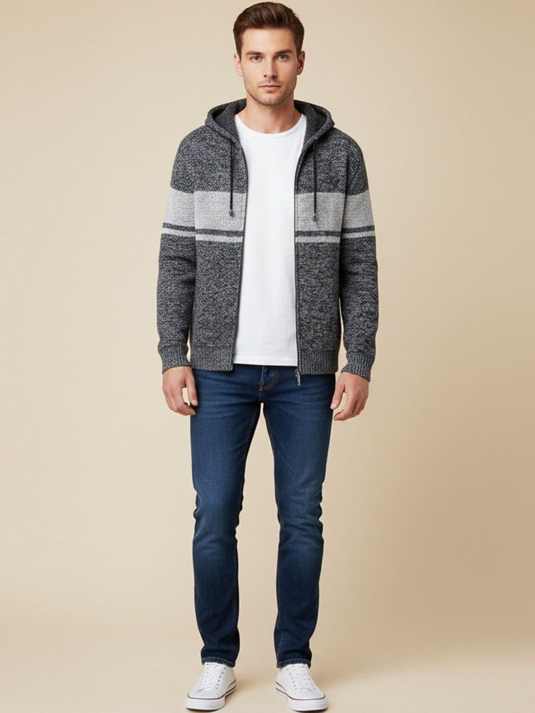 Mast & Harbour Men Striped Knitted Jacket - view 1