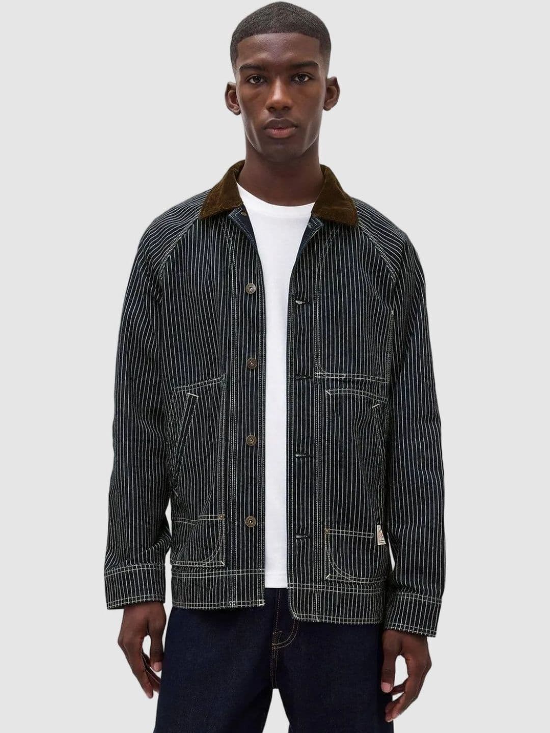 GAP Men Striped Long Sleeves Spread Collar Cotton Regular Oversized Biker Jacket - view 1