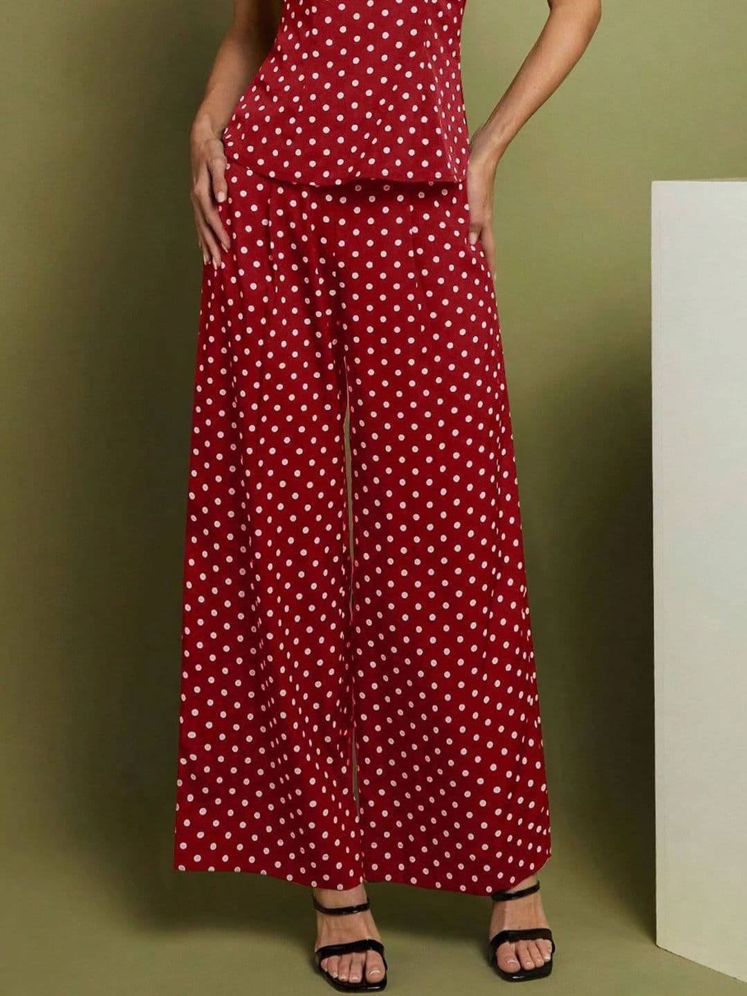 ZYNG Relaxed Polka Dot Printed Mid-Rise Relaxed Fit Easy Wash Palazzo - view 1