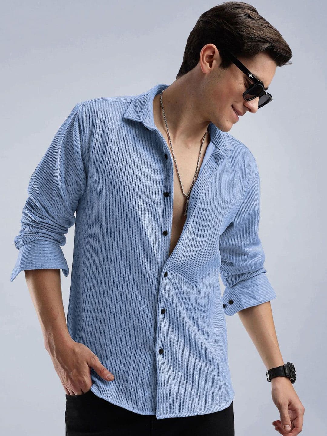 KAJARU Men Comfort Regular Fit Textured Spread Collar Long Sleeve Shirt - view 1