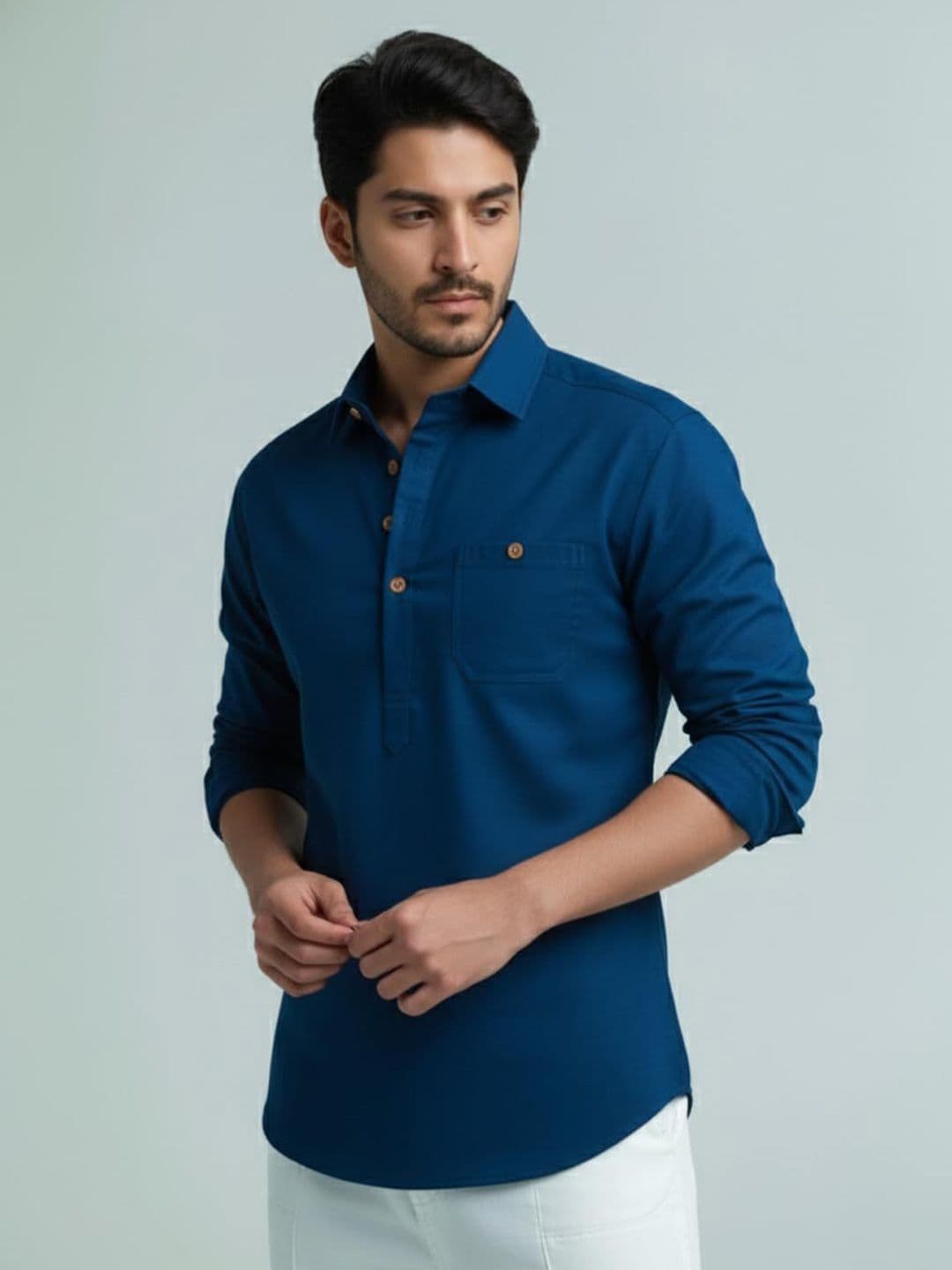 Vida Loca Shirt Collar Roll-Up Sleeves Short Kurta - view 1