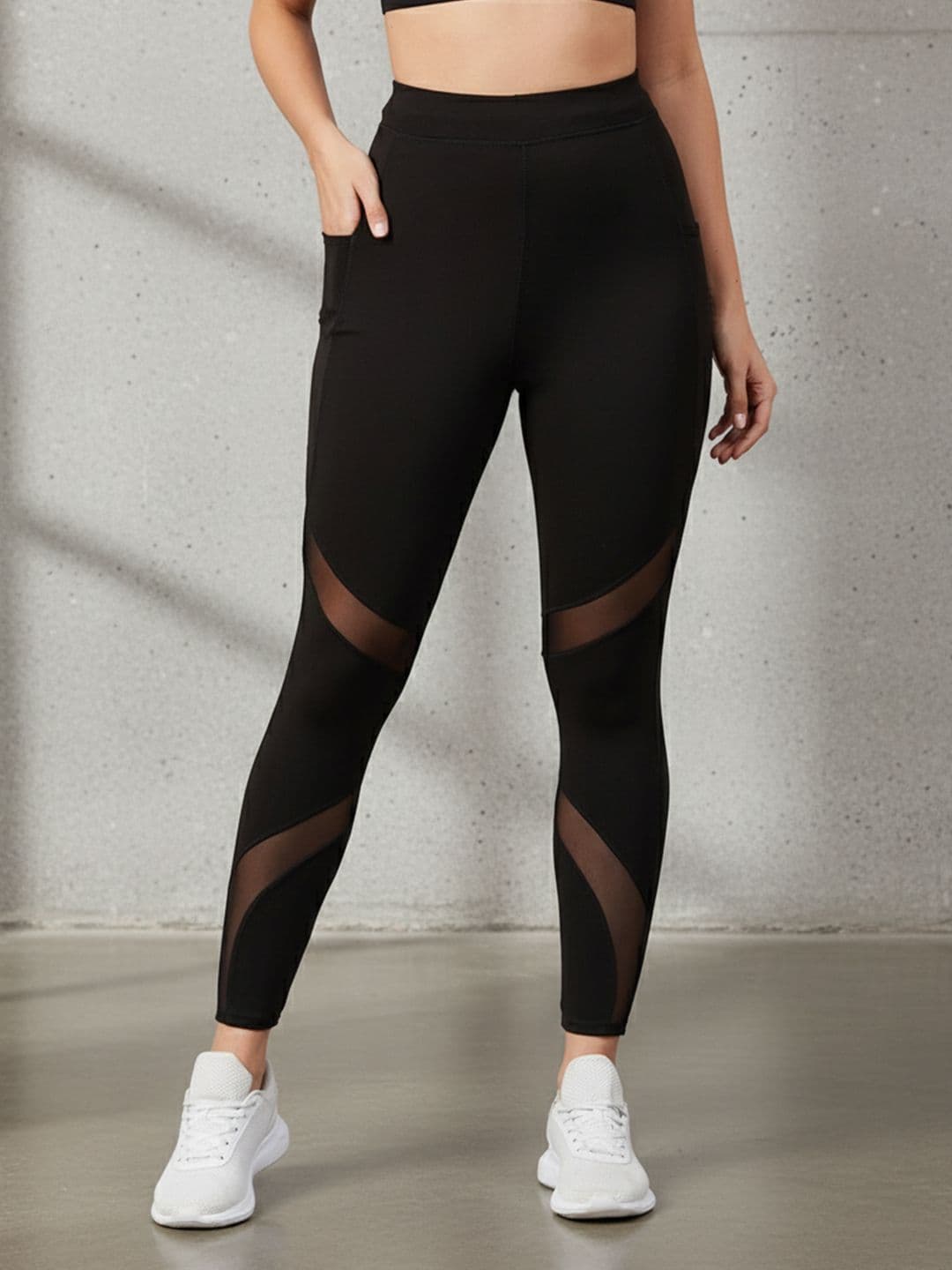Blinkin Women Black Rapid Dry Tights With Breathable Mesh Panels & Side Pockets - view 1