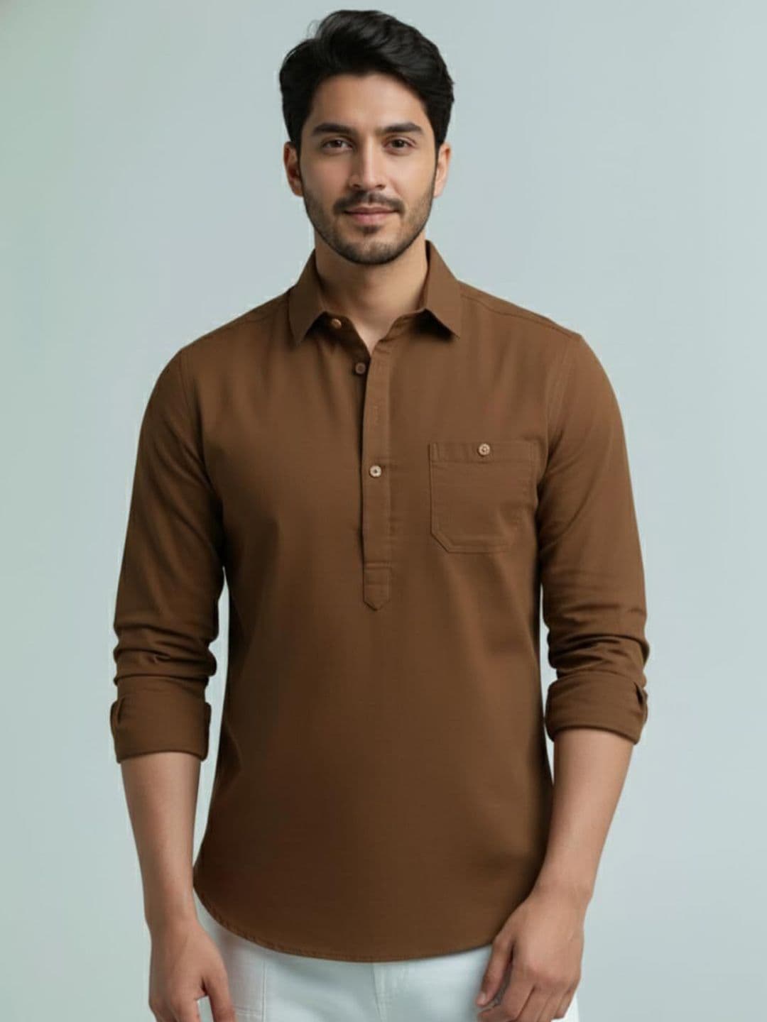 Vida Loca Shirt Collar Roll-Up Sleeves Short Kurta - view 1