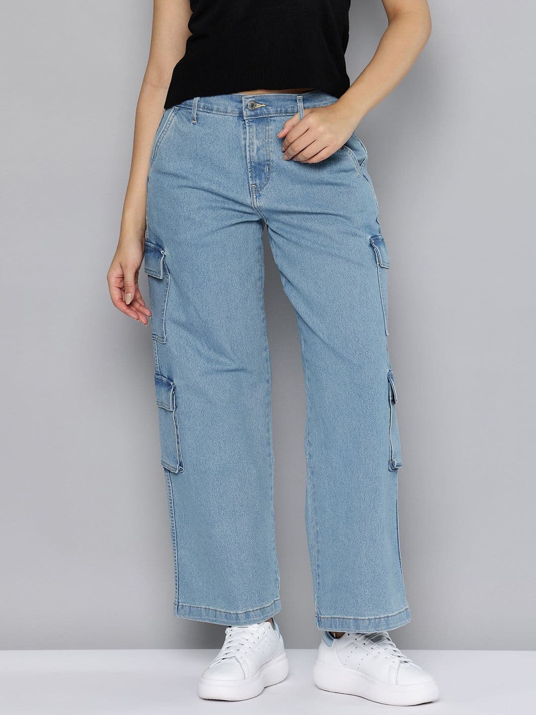 Levis Women's Med Indigo Baggy Fit Mid Rise Cargo Jeans - view 1