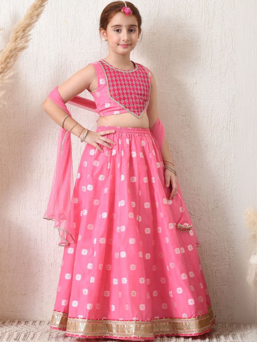 Indi-Loom Couture Girls Embellished Lehenga & Blouse With Dupatta - view 1