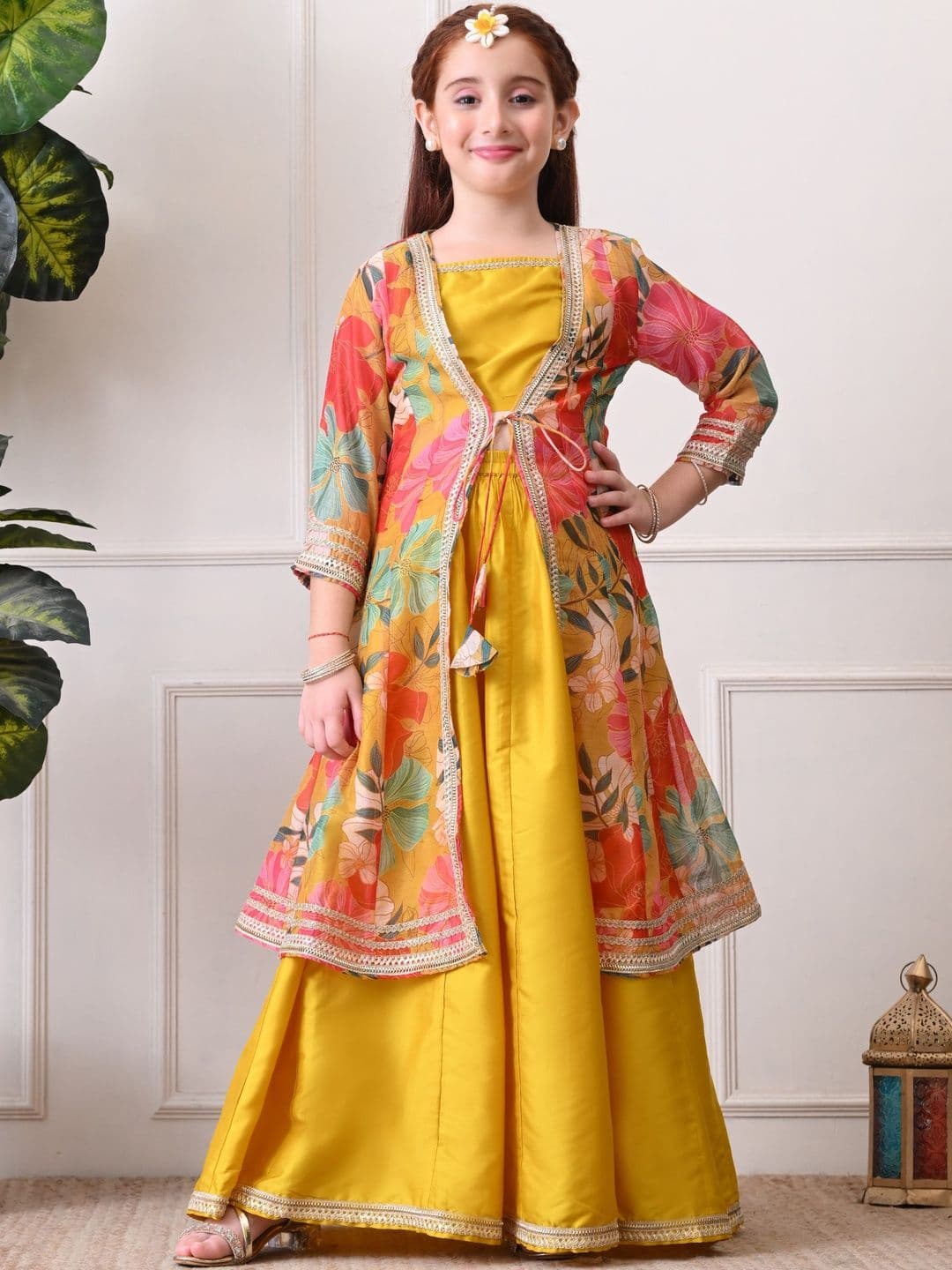 Indi-Loom Couture Girls Printed Round Neck Ready to Wear Lehenga Choli With Jacket - view 1