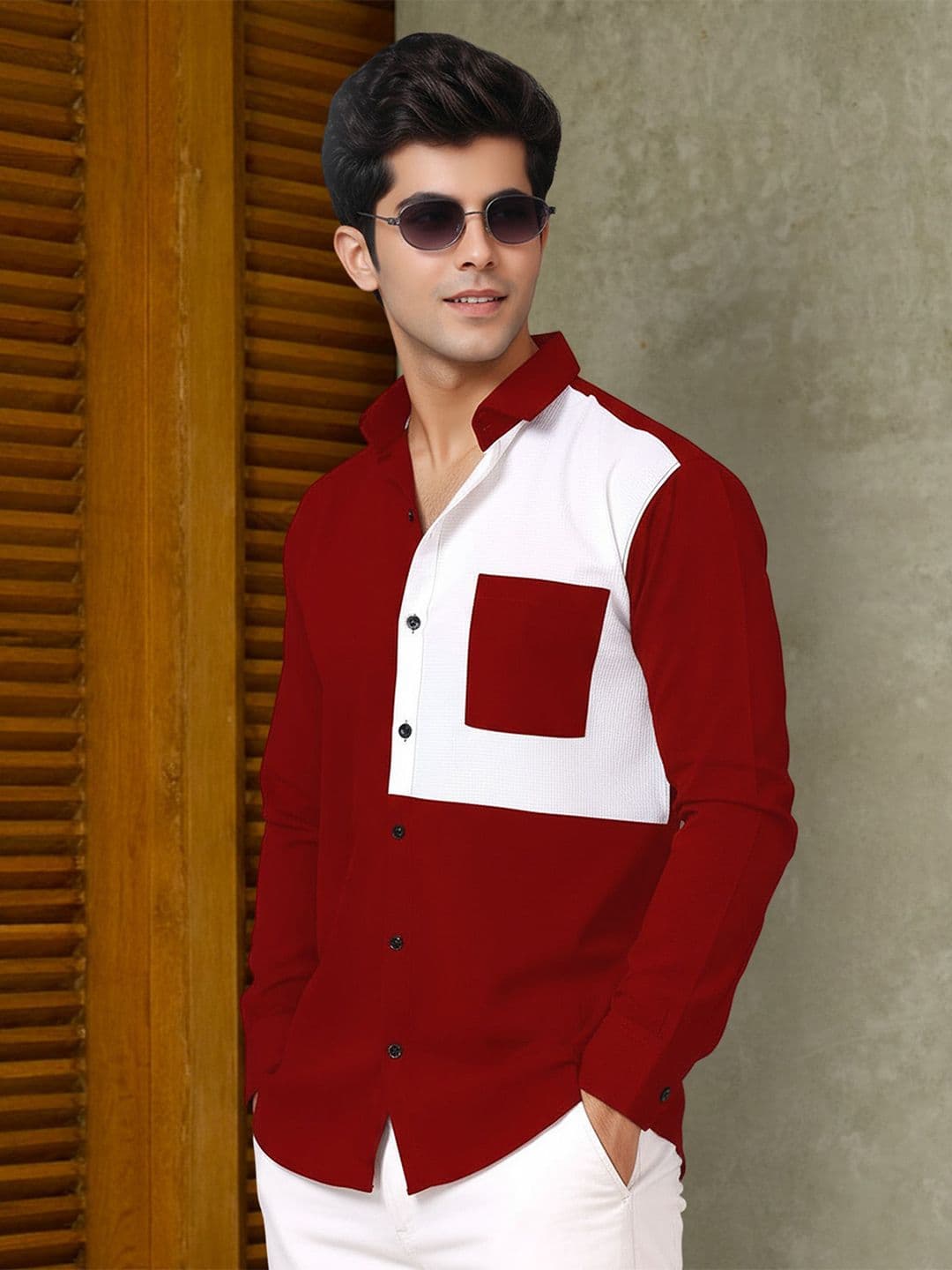 Metronaut Men Regular Fit Colourblocked Chest Pocket Spread Collar Long Sleeve Shirt - view 1