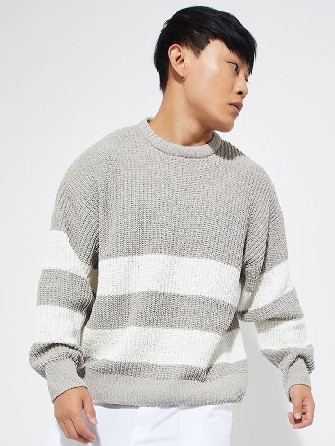 max Men Striped Round Neck Pullover