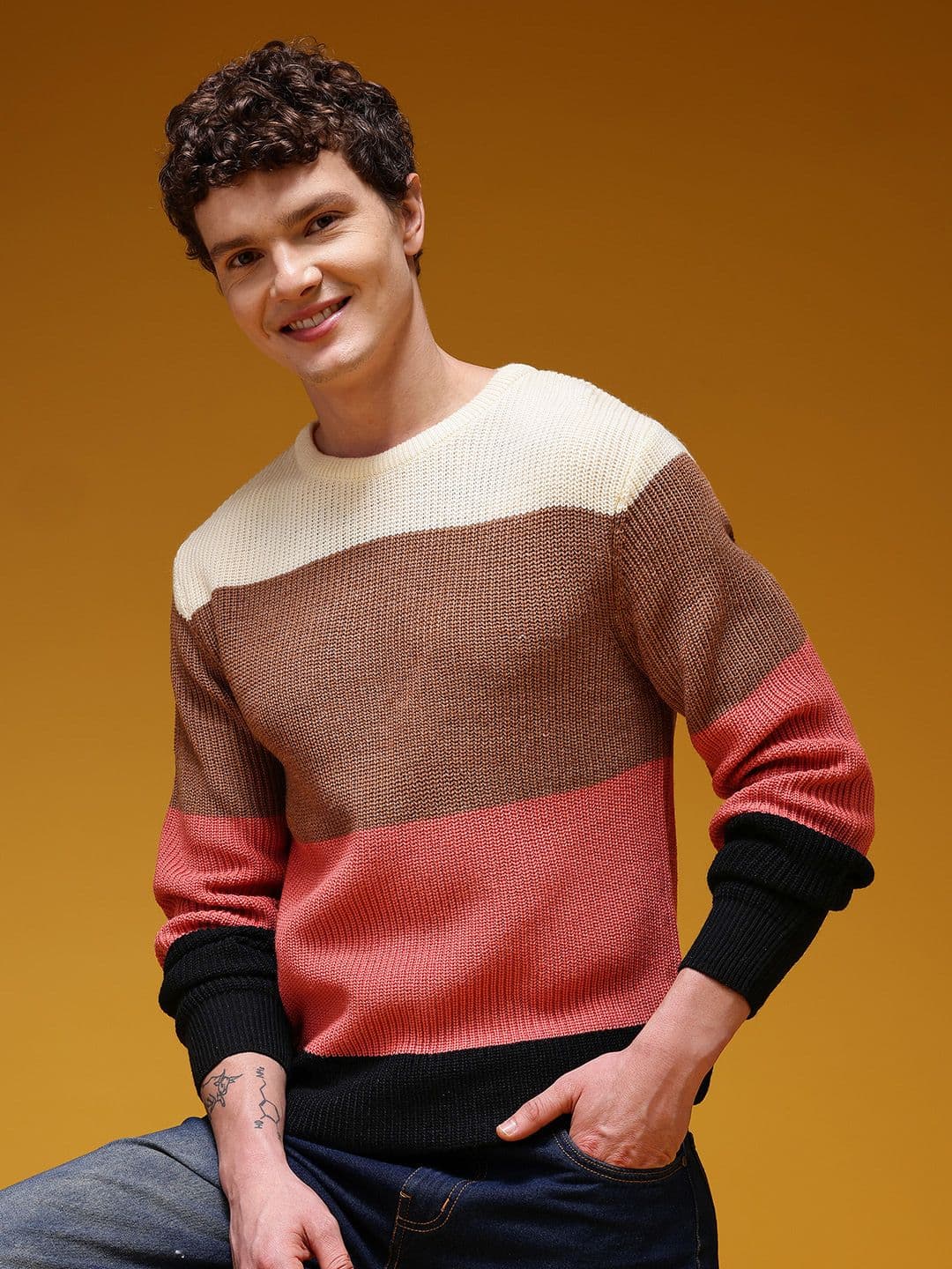 HERE&NOW Acrylic Colourblocked Long Sleeves Sweater - view 1