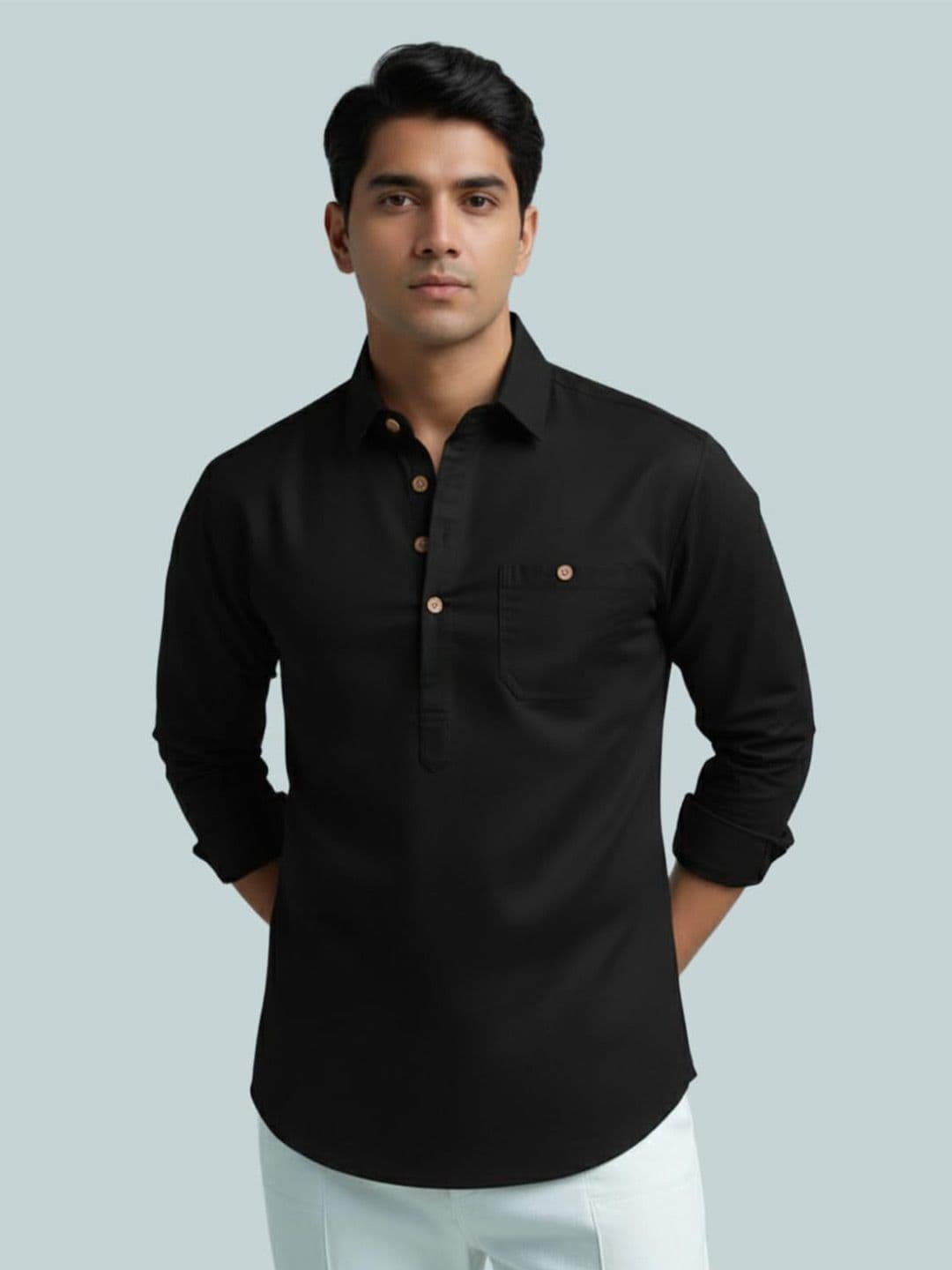 Vida Loca Shirt Collar Roll-Up Sleeves Short Kurta - view 1