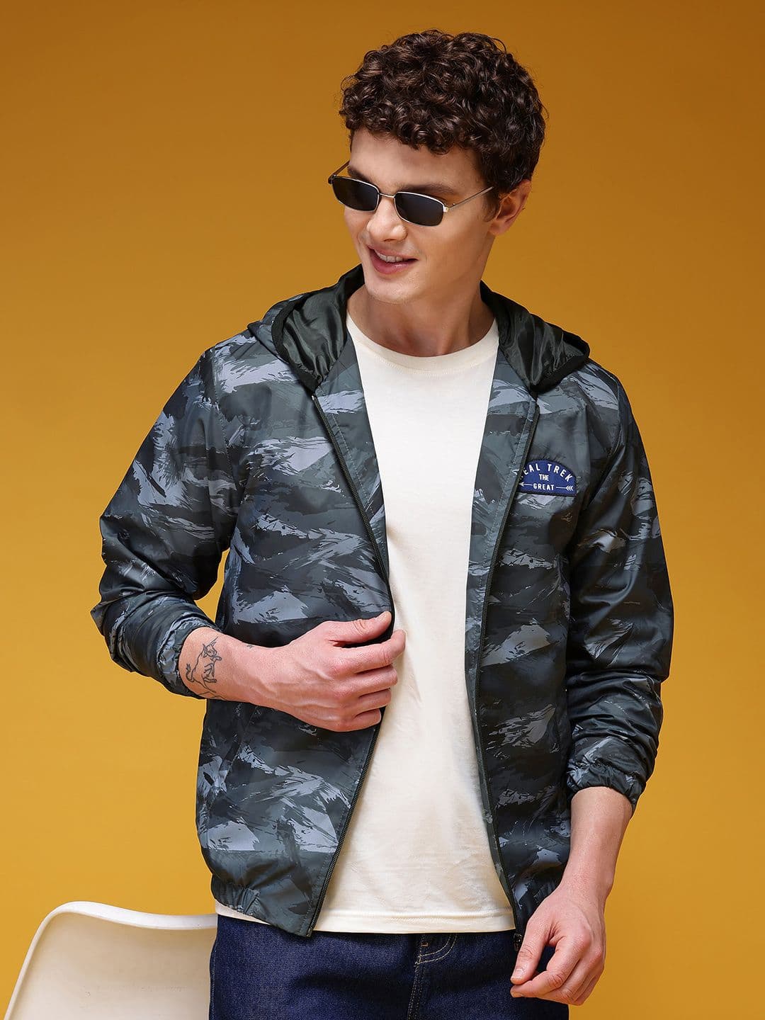 HERE&NOW Camouflage Printed Windcheater Hooded Bomber Jacket - view 1