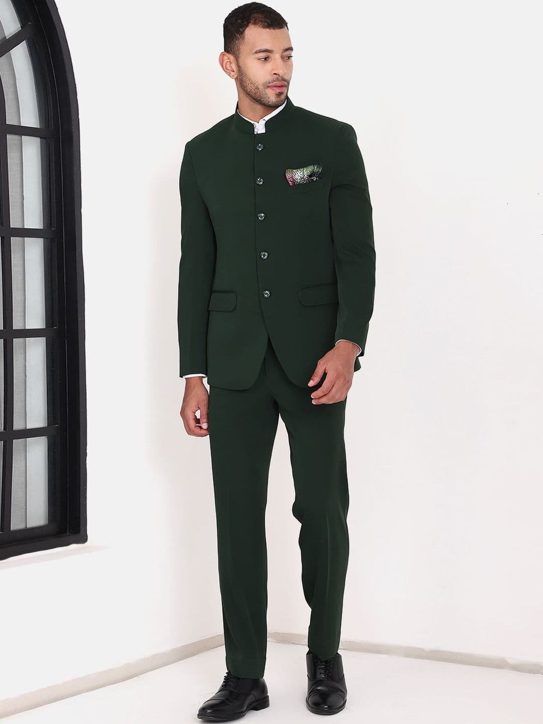 MANQ Men Mandarin Collar Bandhgala Slim-Fit 2-Piece Suits
