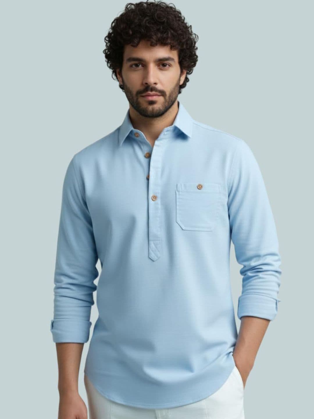 Vida Loca Men Shirt Collar Long Sleeves Straight Short Kurta - view 1