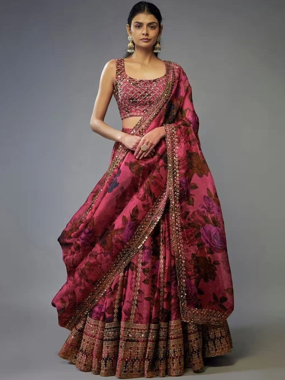 DREAM EXPORTER Embellished Sequinned Organza Semi-Stitched Lehenga & Blouse With Dupatta - view 1
