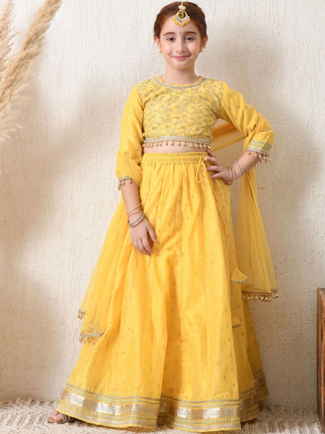 Indi-Loom Couture Girls Embroidered Beads and Stones Lehenga & Blouse With Dupatta - view 1