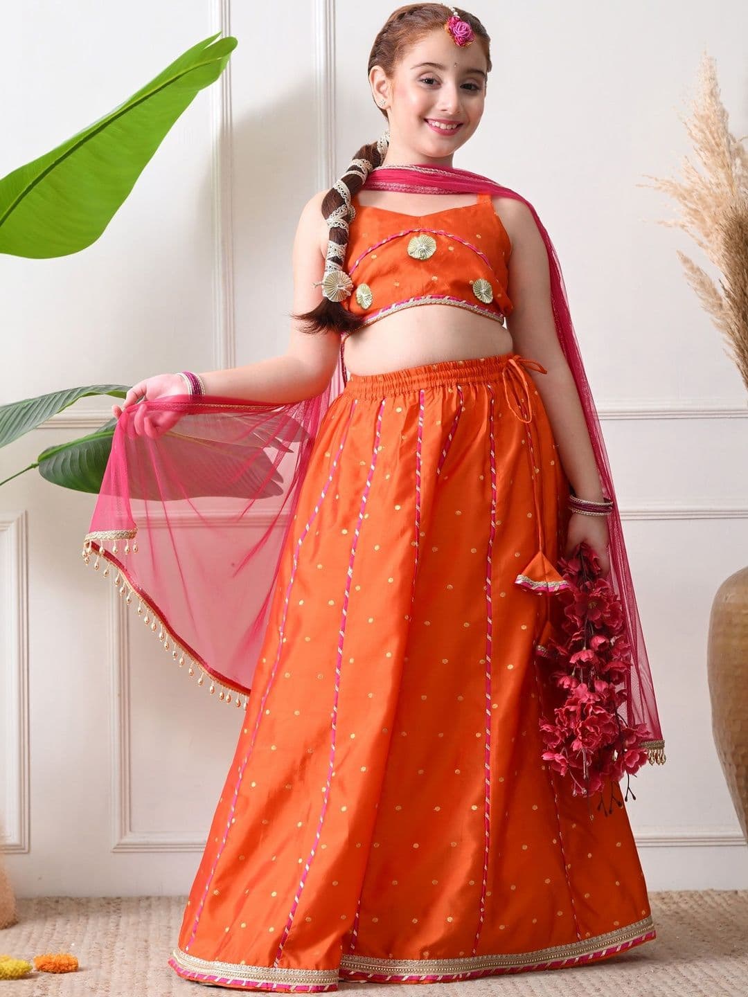 Indi-Loom Couture Girls Embellished Semi-Stitched Lehenga & Blouse With Dupatta - view 1