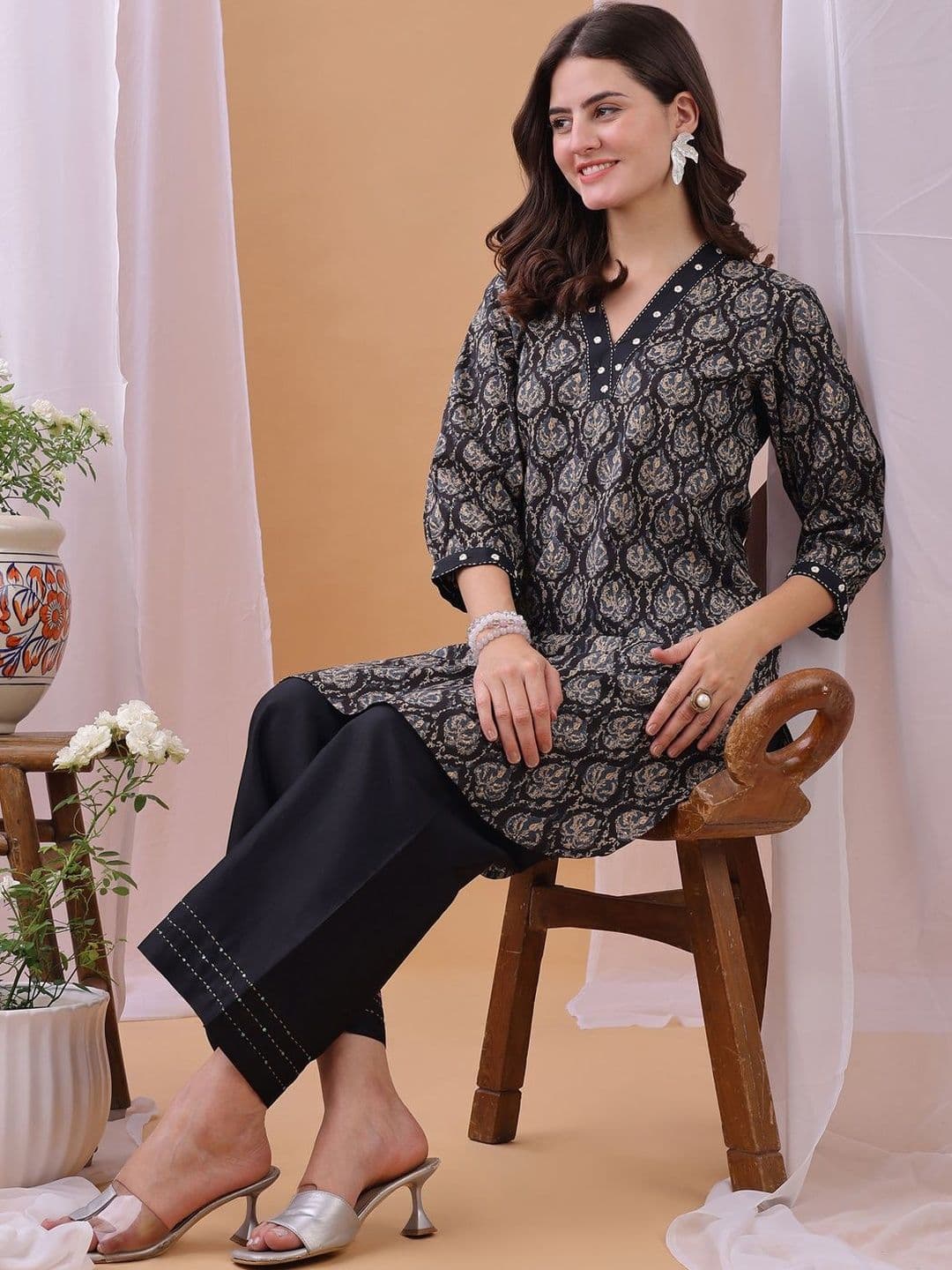 Saanjh Ajrakh Printed Pure Cotton Tunic With Trouser Co-Ords - view 1