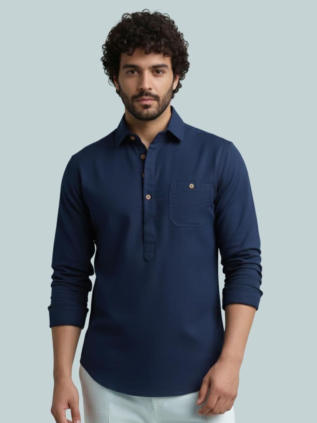 Vida Loca Shirt Collar Roll-Up Sleeves Short Kurta - view 1
