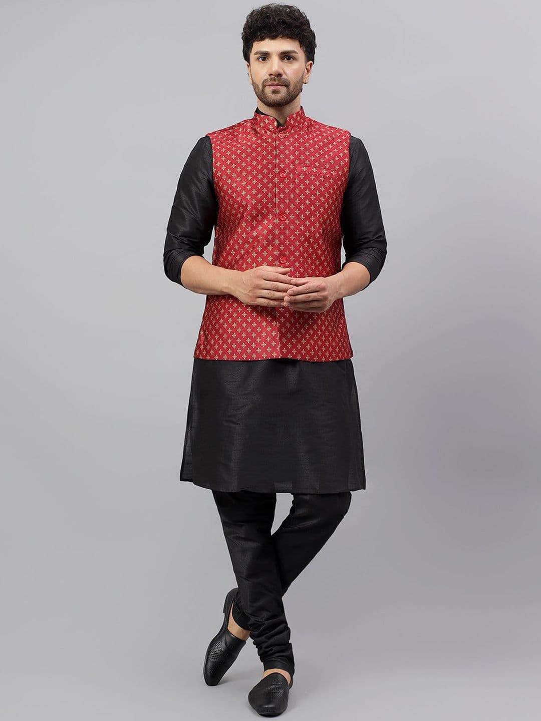 Latest Chikan Garments Ethnic Motifs Woven Design Nehru Jacket - view 1