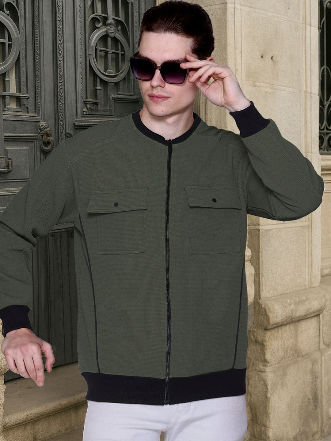 MOUNTAIN COLOURS Men Stand Collar Solid Bomber Jacket - view 1