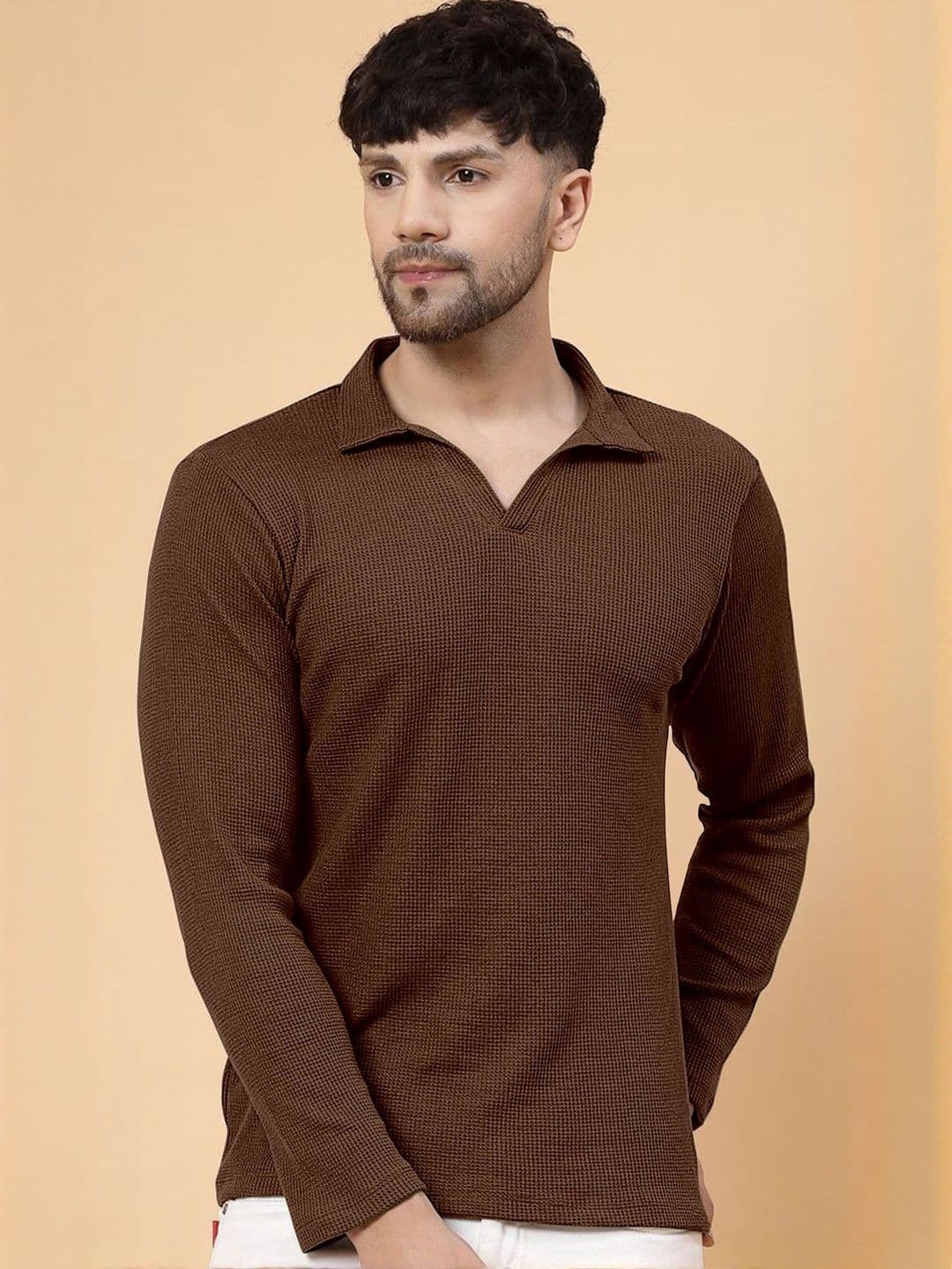 HAPPY KHAJANA Men Self Design Polo Collar T-shirt - view 1