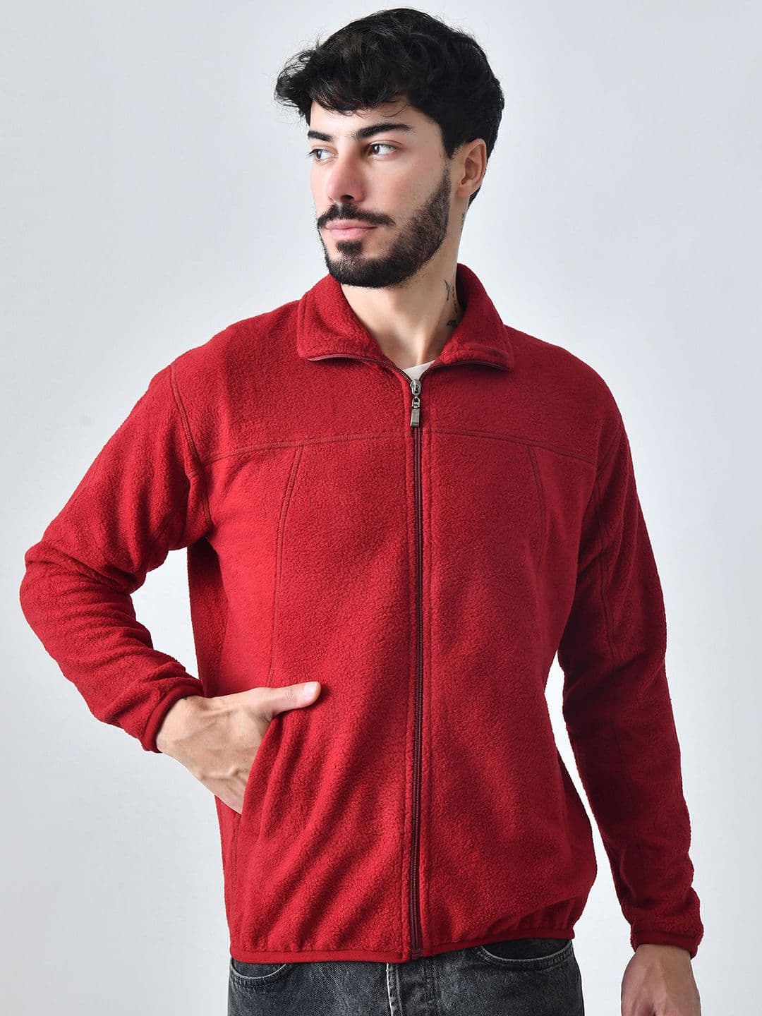 BAESD Men Mock Collar Solid Lightweight Sherpa Jacket - view 1