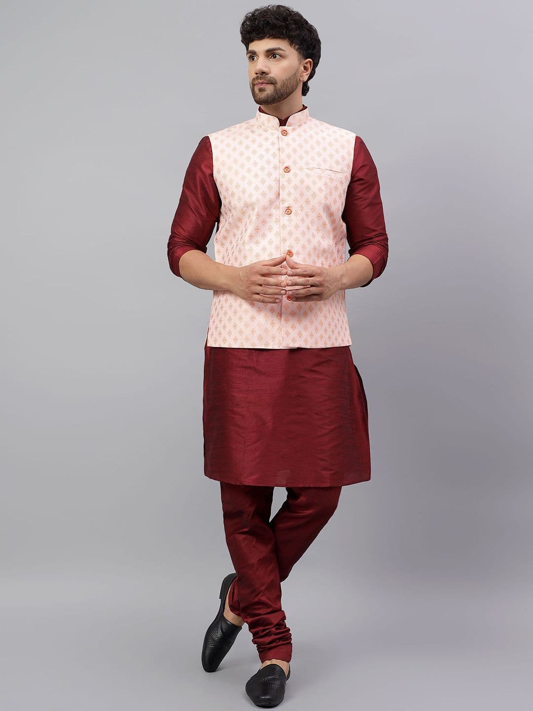 Latest Chikan Garments Ethnic Motifs Woven Design Nehru Jacket - view 1
