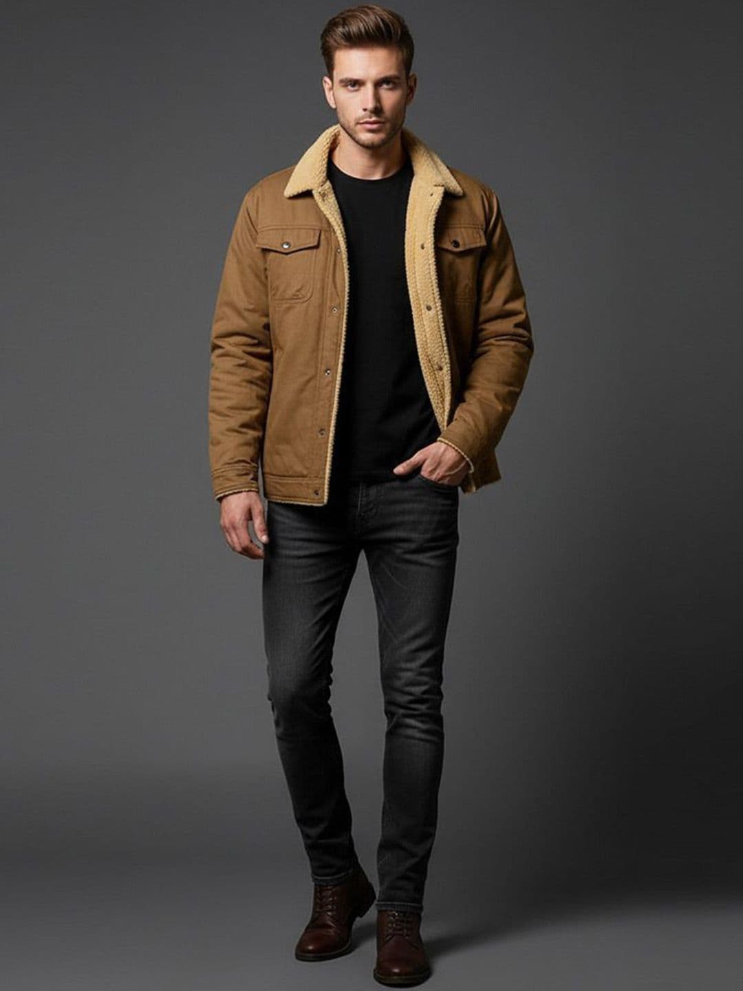 Mast & Harbour Men Spread Collar Solid Open Front Jacket - view 1
