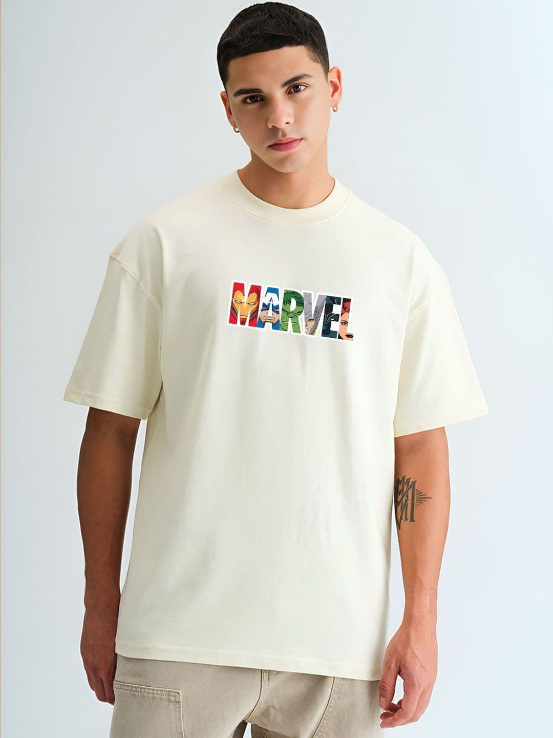 BDSQUARE Men Marvel Typography Printed Round Neck Cotton Relaxed Fit T-shirt - view 1