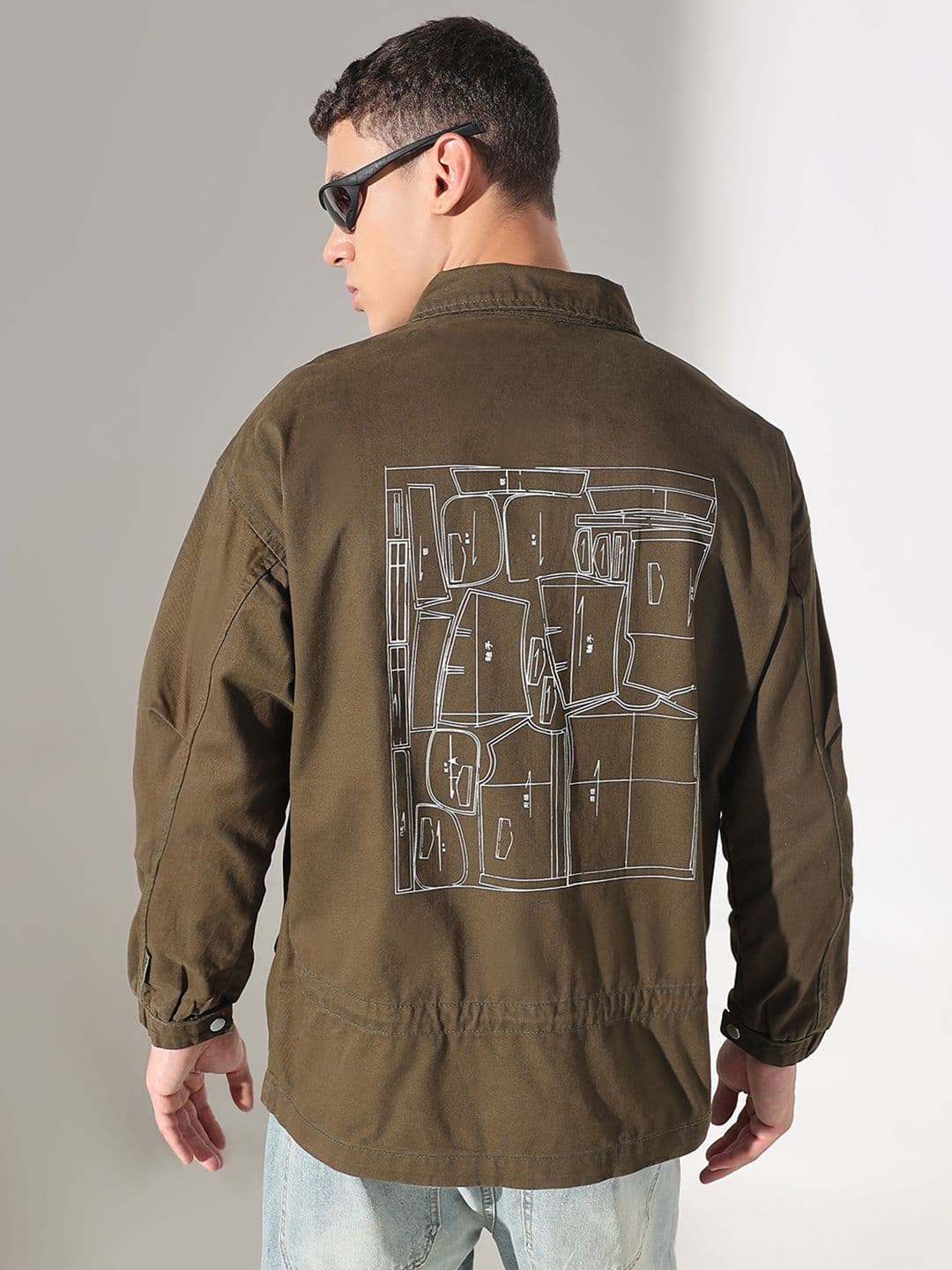 SHOWOFFFF Men Olive Graphic Print Utility Casual Wear Jacket - view 1