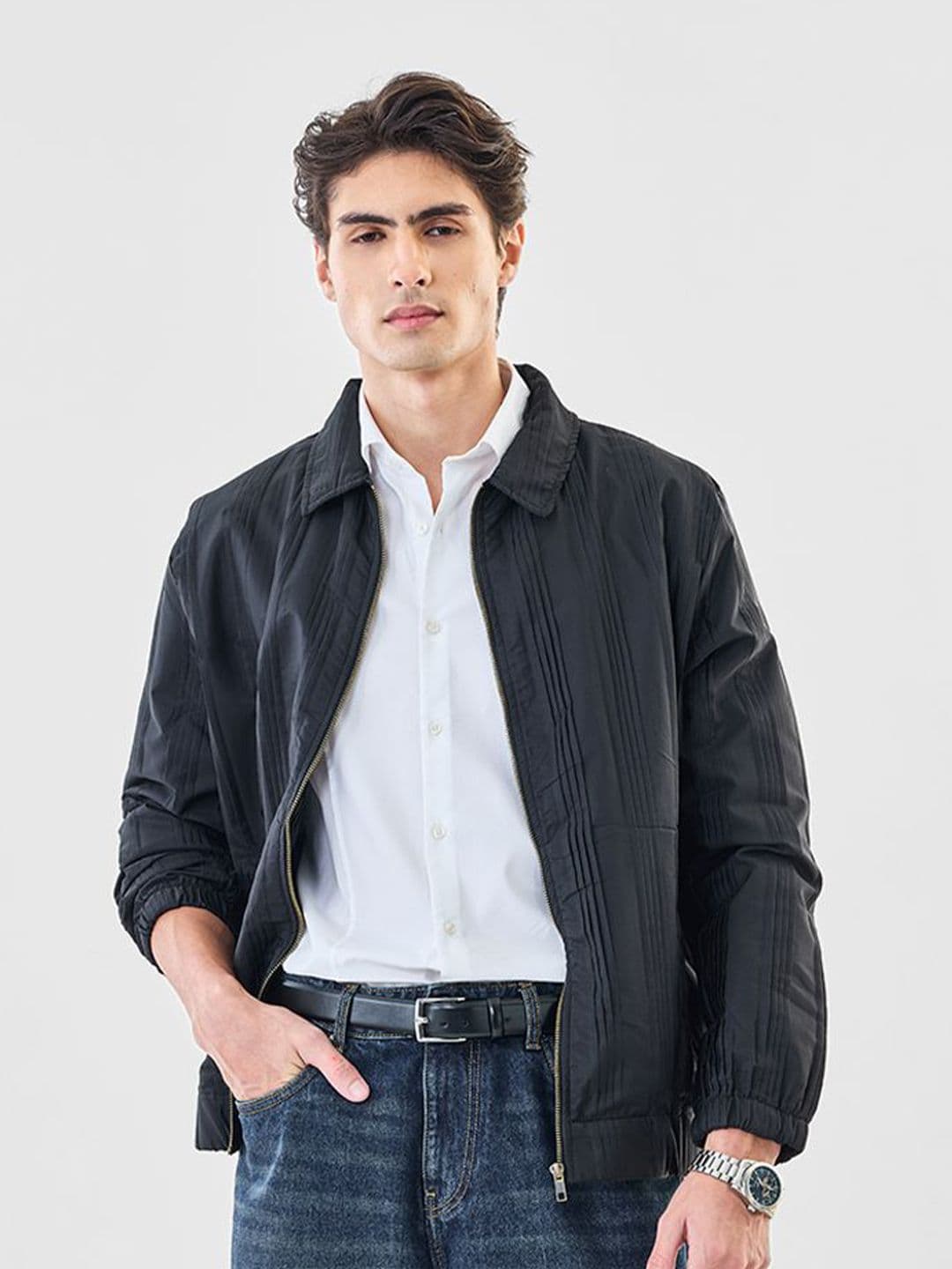 Snitch Men Spread Collar Striped Bomber Jacket - view 1