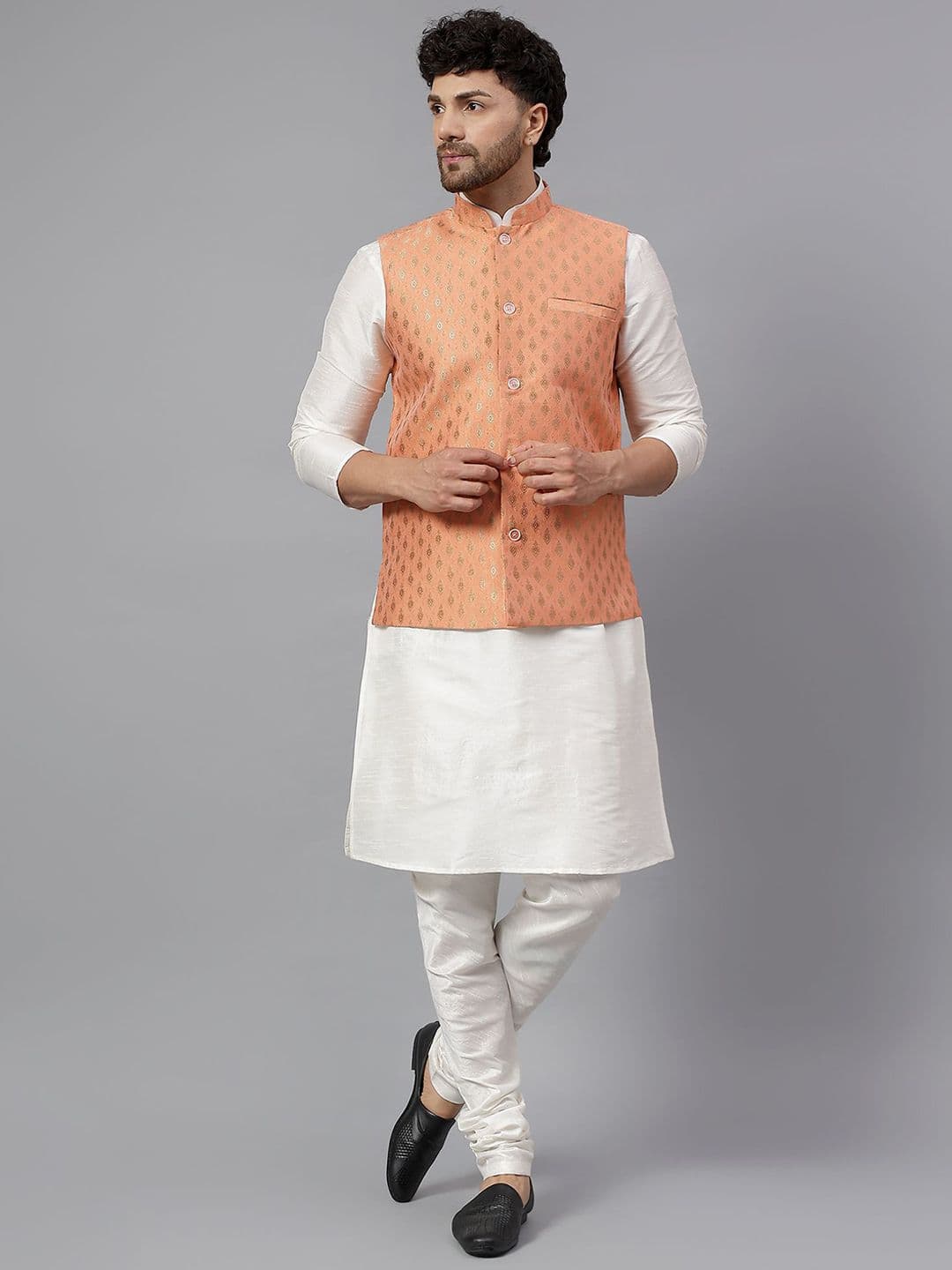 Latest Chikan Garments Embroidered Silk Mandarin Collar Nehru Jacket - view 1