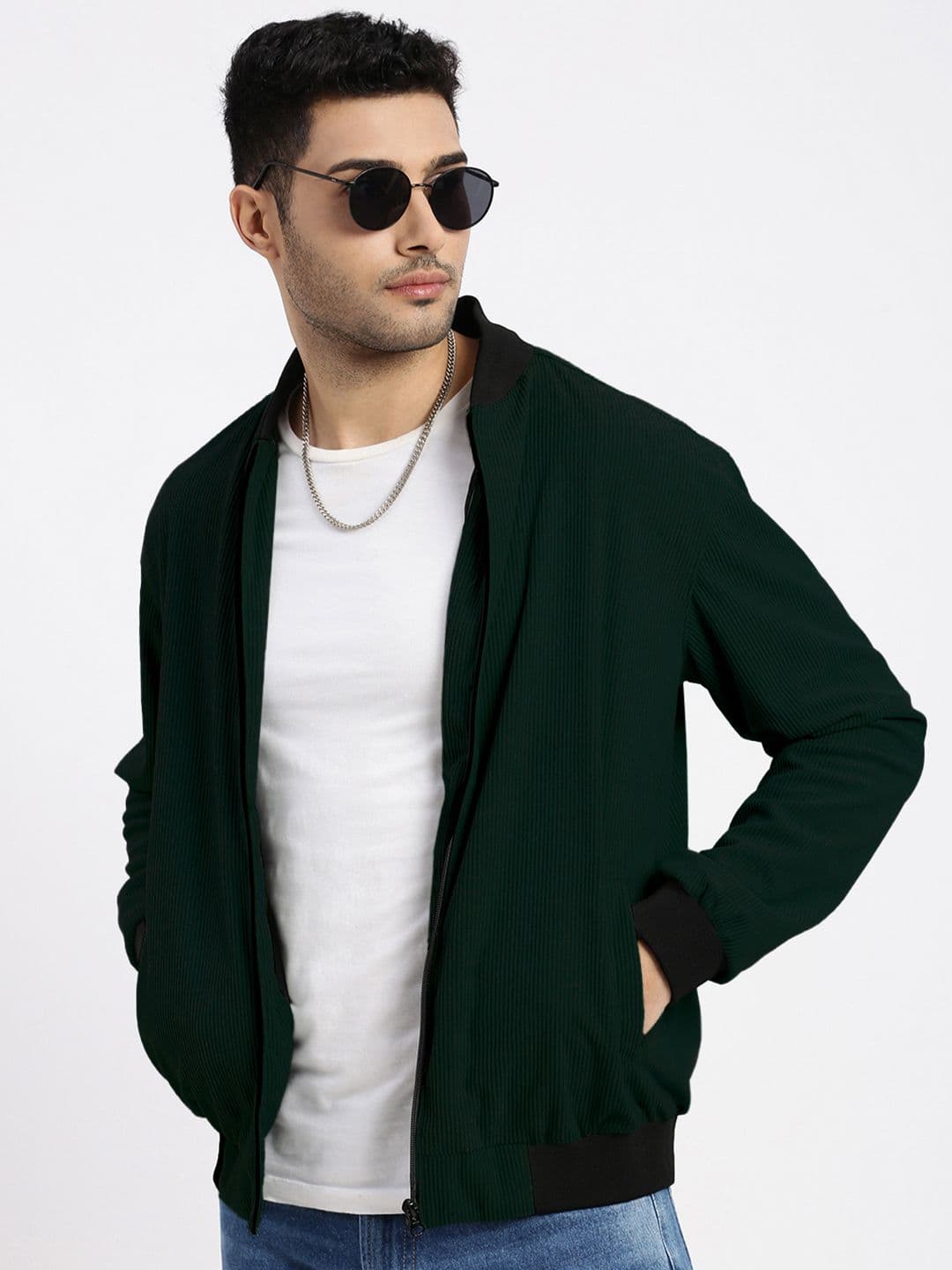 SHOWOFFFF Men Mandarin Collar Corduroy Bomber Jacket - view 1