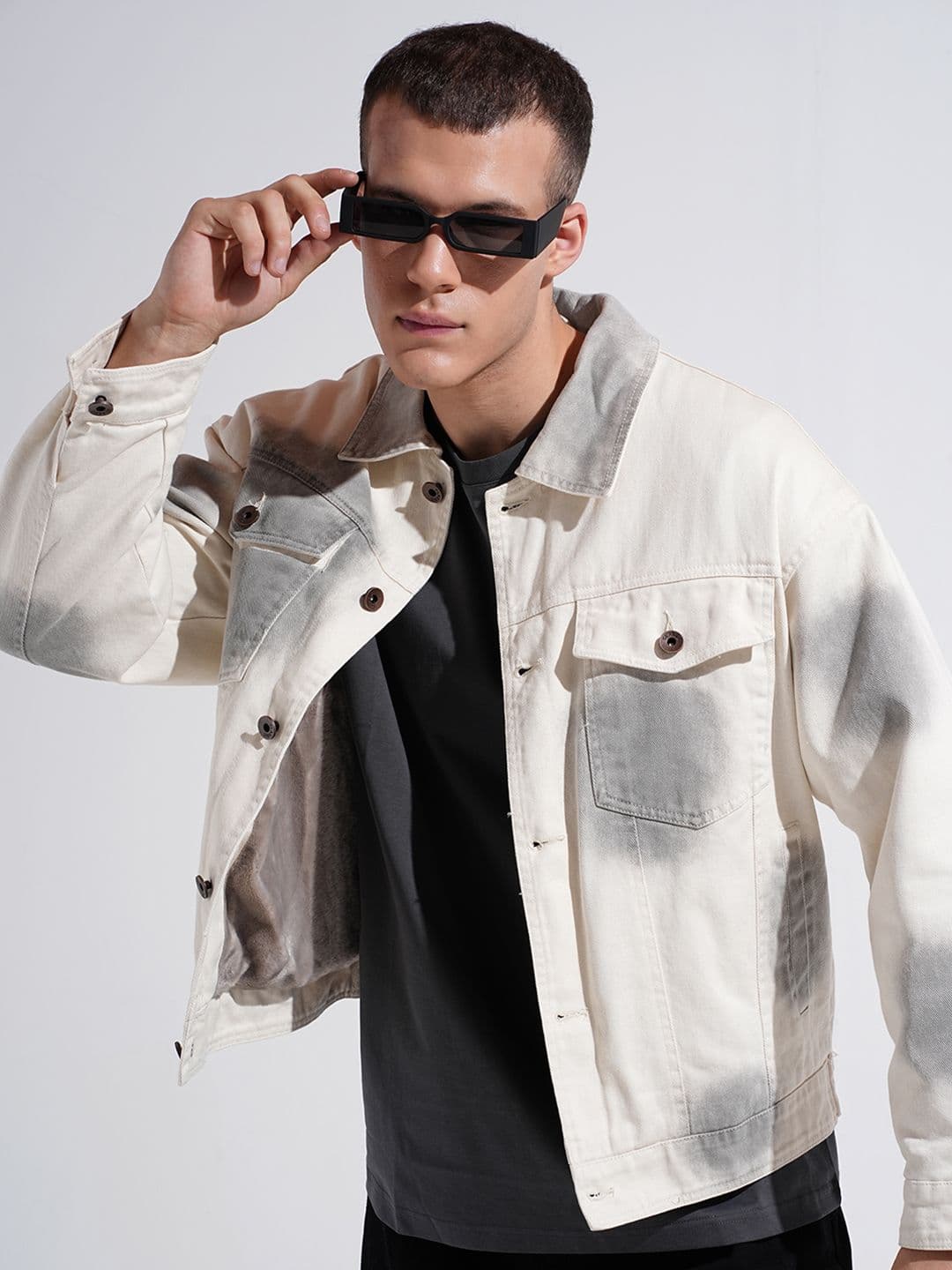 SHOWOFFFF Men Off White Tie-Dye Casual Denim Jacket - view 1