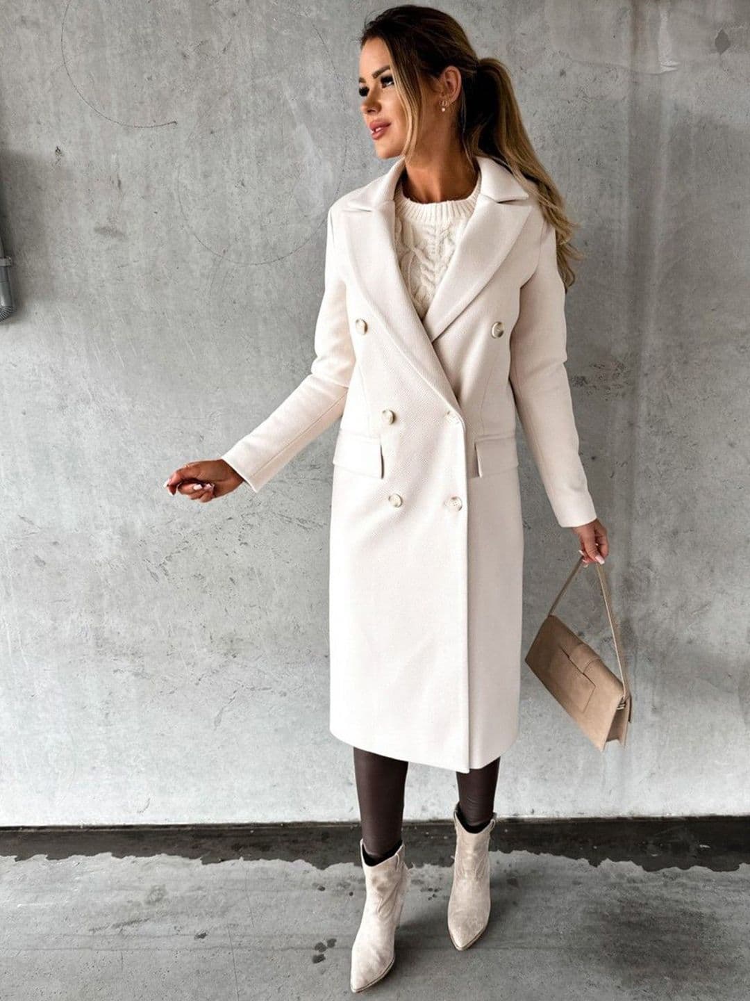 HERE&NOW Women Double-Breasted Notched Lapel Long Regular Fit Trench Coat - view 1