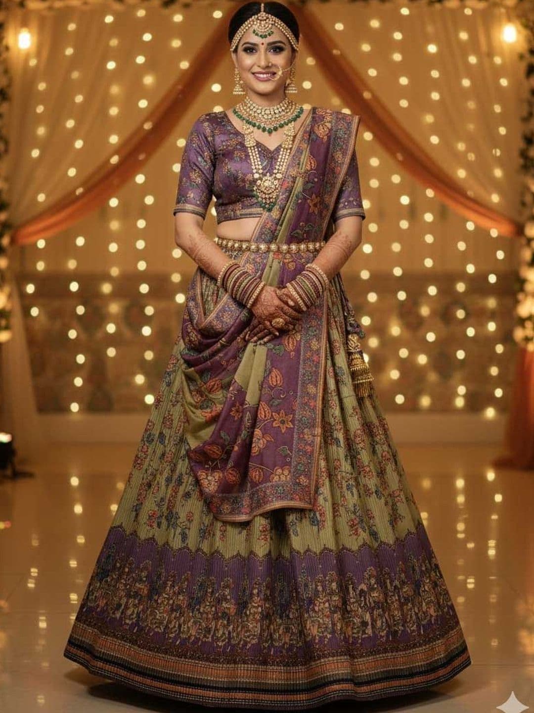 SAPTRANGI Woven Design Kalamkari Semi-Stitched Lehenga & Unstitched Blouse With Dupatta - view 1