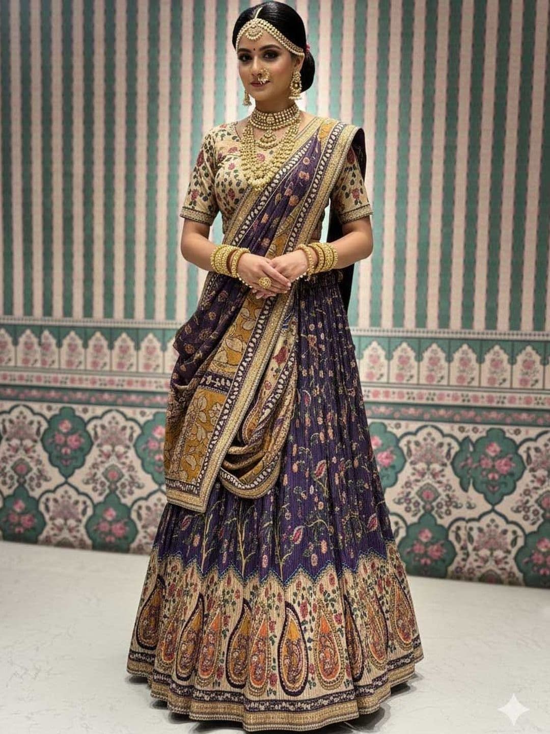 SAPTRANGI Woven Design Kalamkari Semi-Stitched Lehenga & Unstitched Blouse With Dupatta - view 1