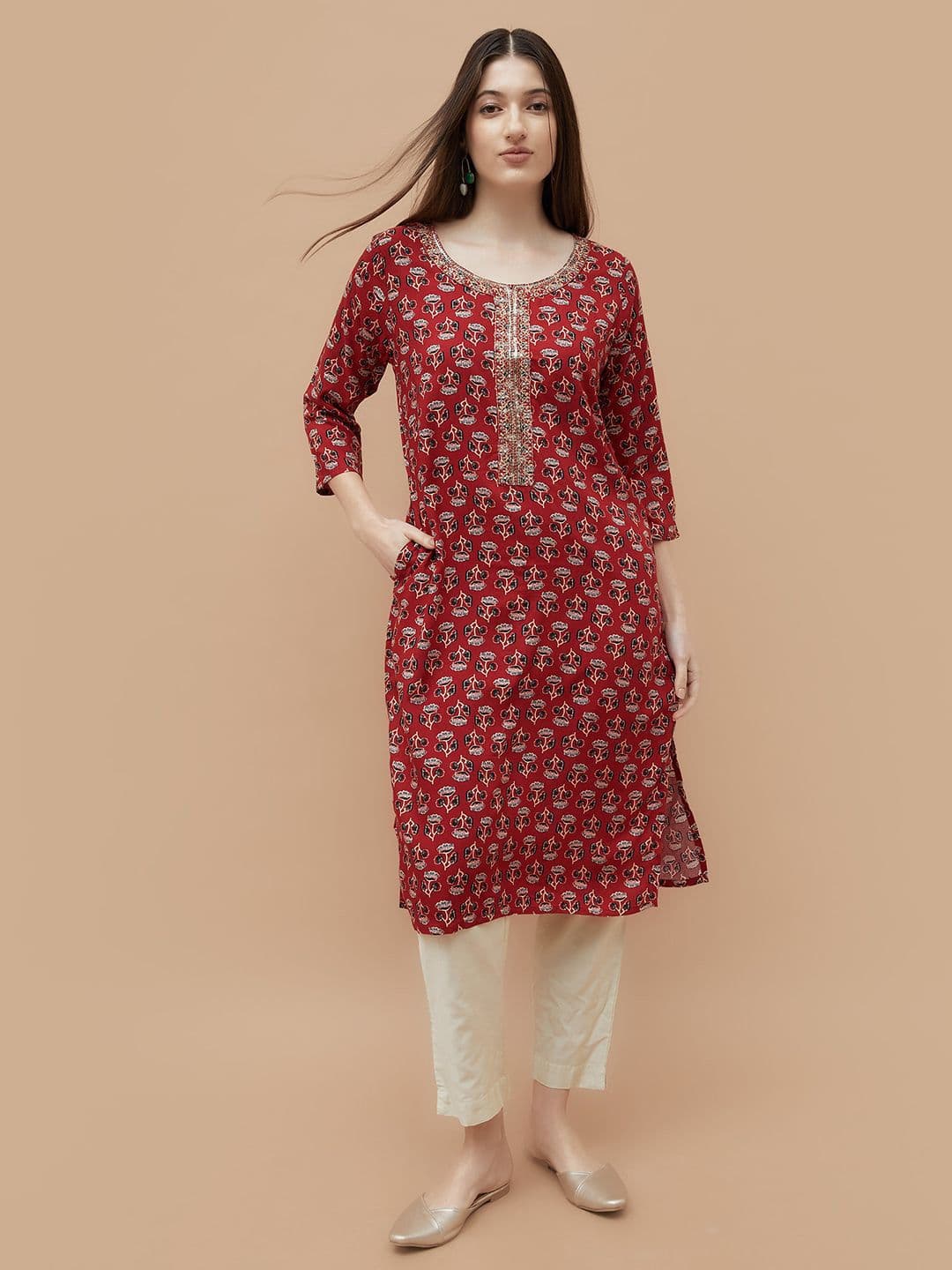 Melange by Lifestyle Ethnic Motifs Printed Sequinned Straight Kurta - view 1