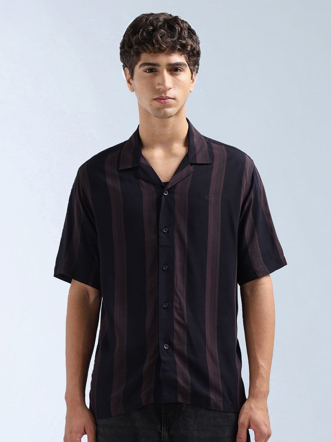 Flying Machine Men Relaxed Fit Vertical Striped Cuban Collar Casual Shirt - view 1