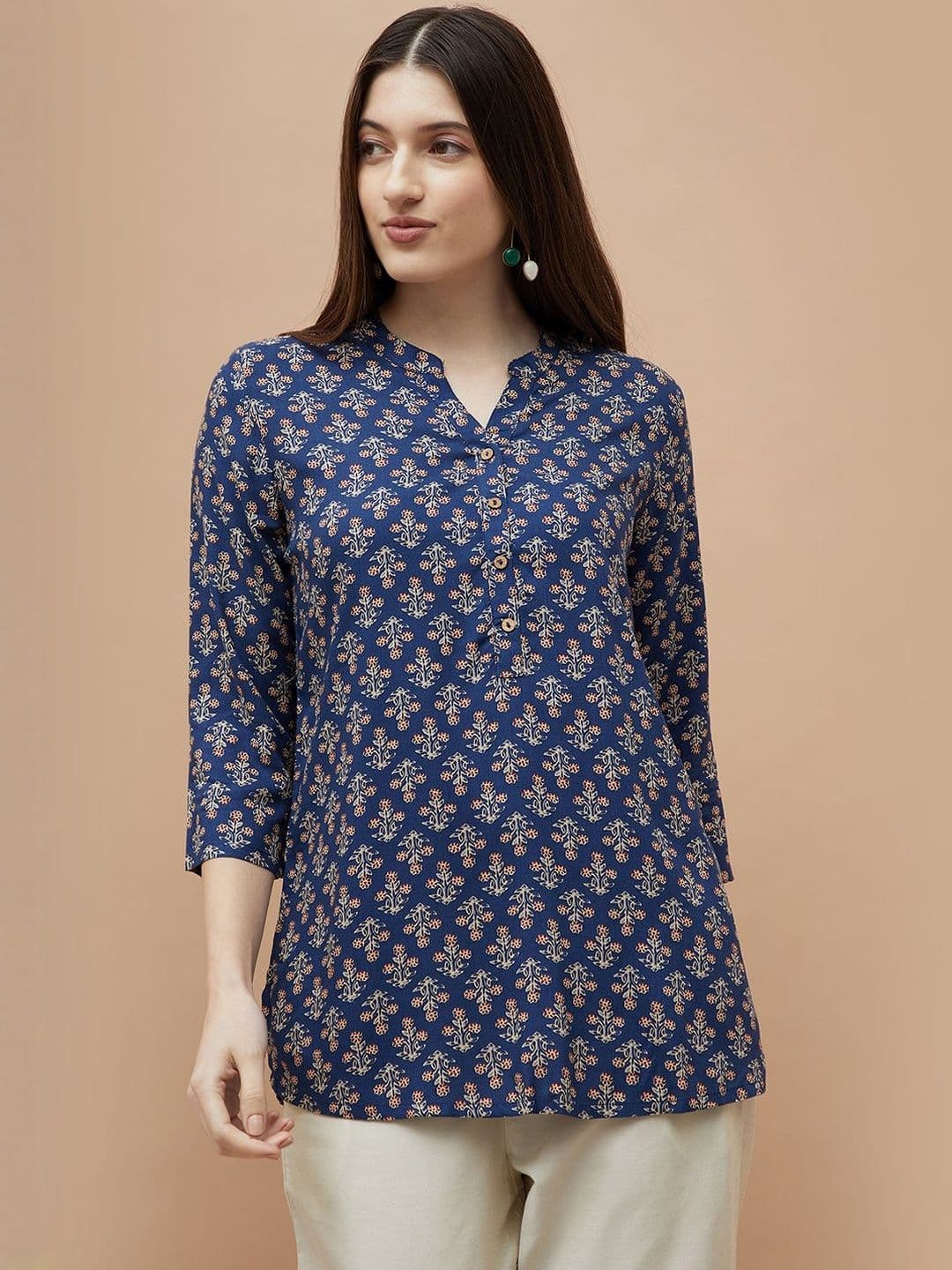 Melange by Lifestyle Women Mandarin Collar Floral Printed Kurti - view 1