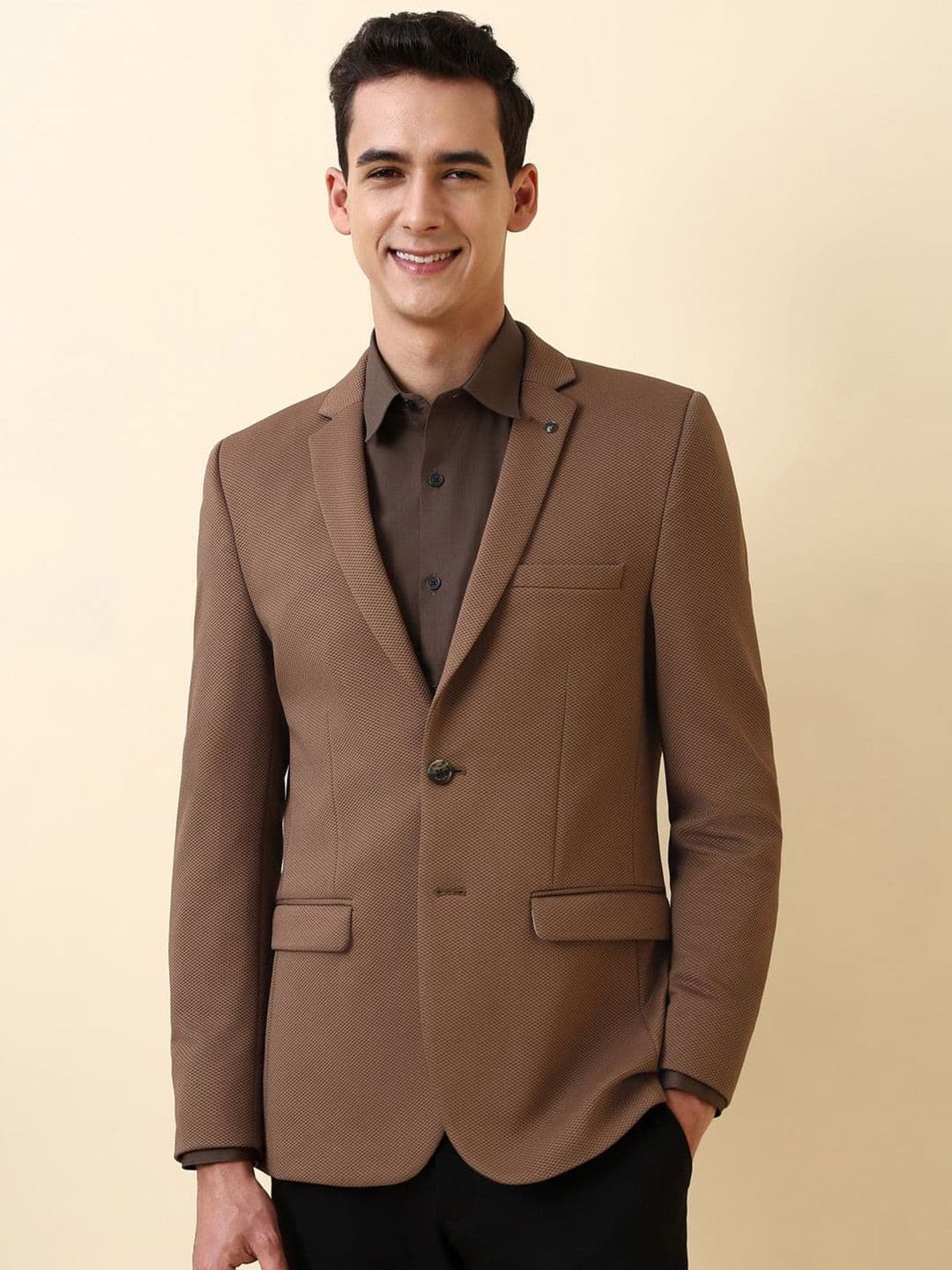 Allen Solly Textured Super Slim-Fit Notched Lapel Single-Breasted Blazer - view 1